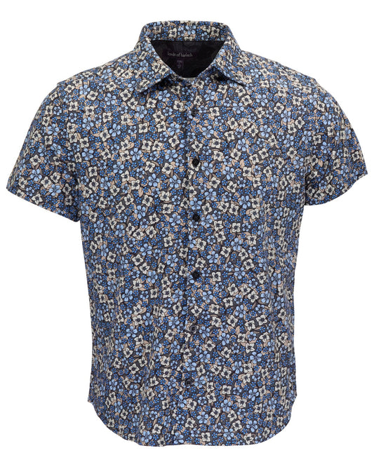 TODD FLORAL FIELD BLACK MENS KNIT POLO