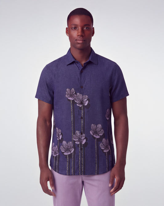 LANDON CRAFTY FLORAL LINEN SHIRT - NAVY