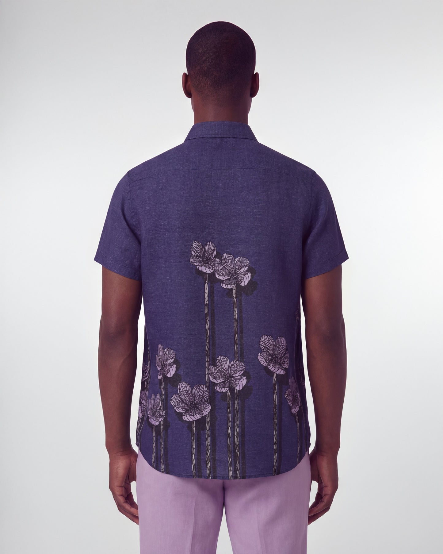LANDON CRAFTY FLORAL LINEN SHIRT - NAVY