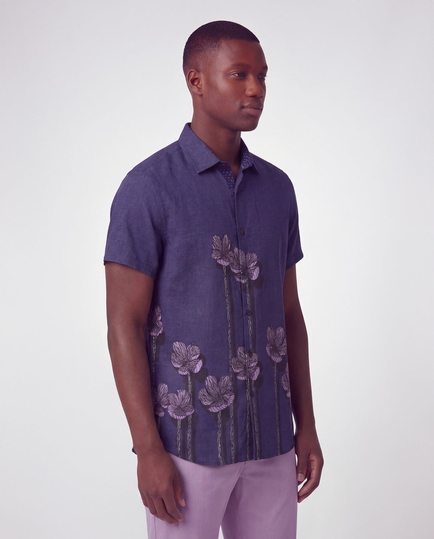 LANDON CRAFTY FLORAL LINEN SHIRT - NAVY