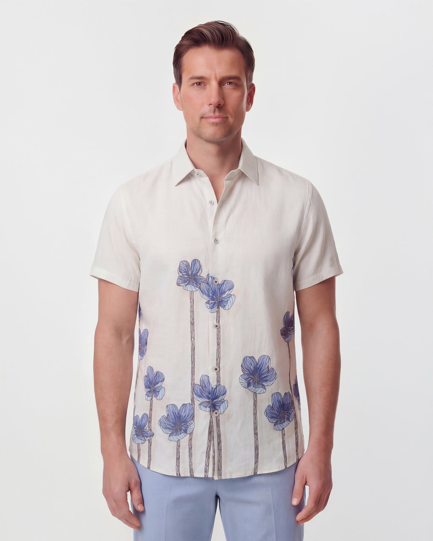 LANDON CRAFTY FLORAL LINEN SHIRT - IVORY