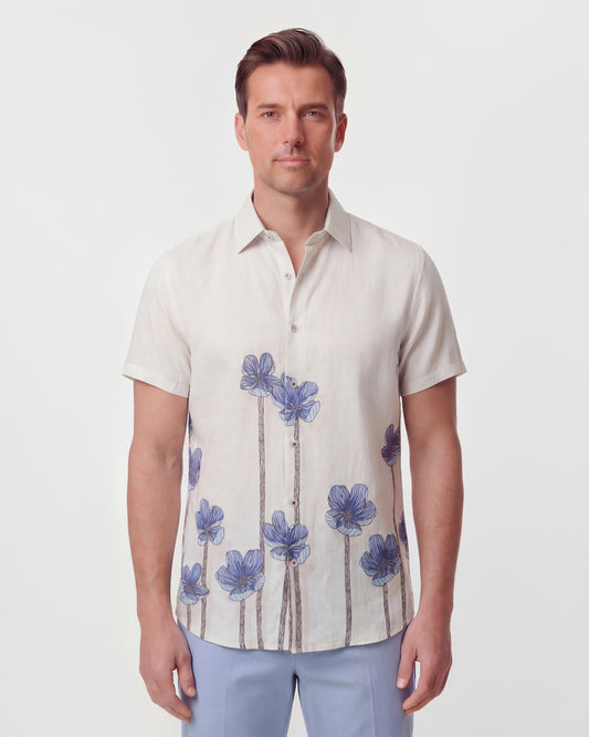 LANDON CRAFTY FLORAL LINEN SHIRT - IVORY