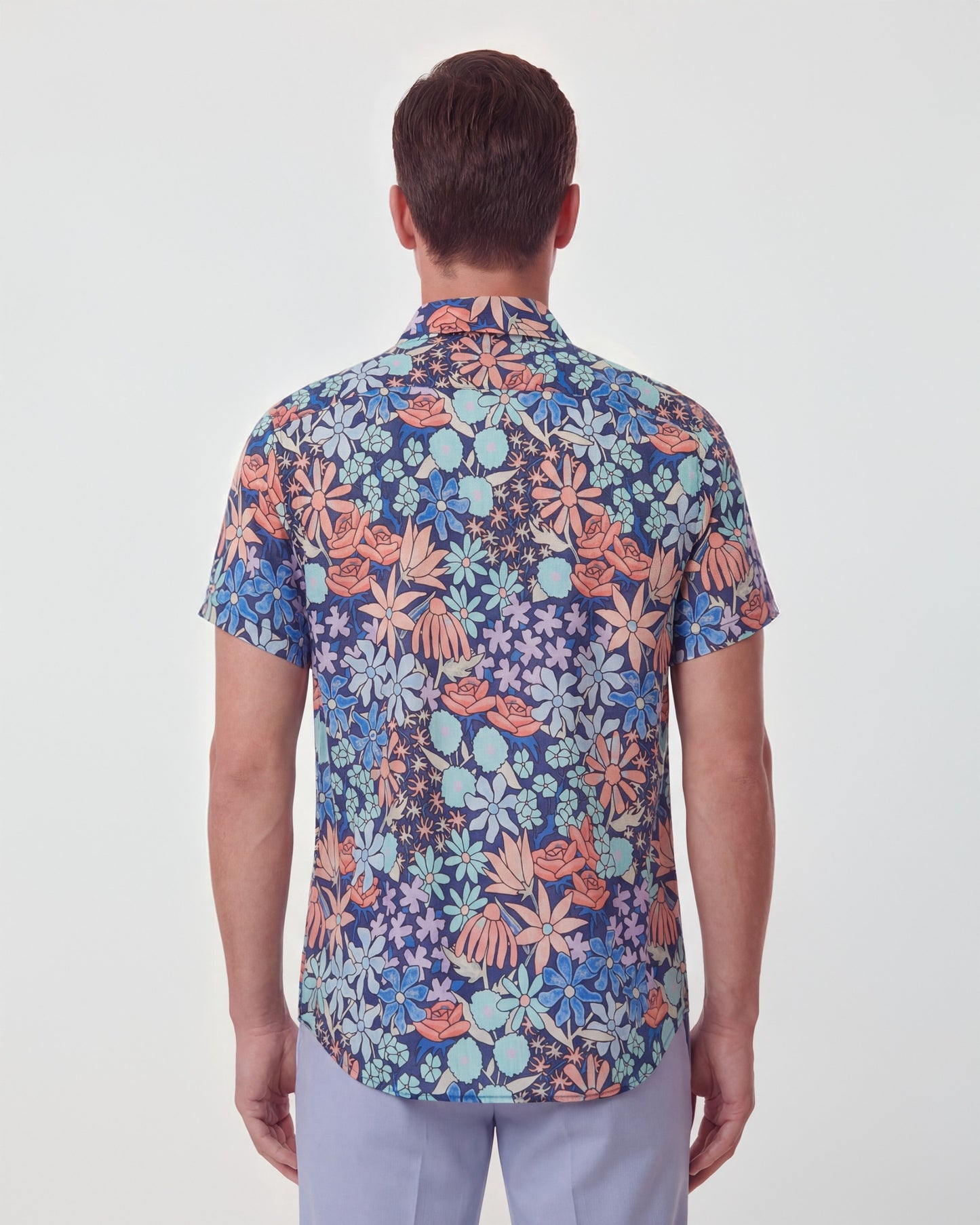 LANDON ROUGH FLORAL LINEN SHIRT - NAVY