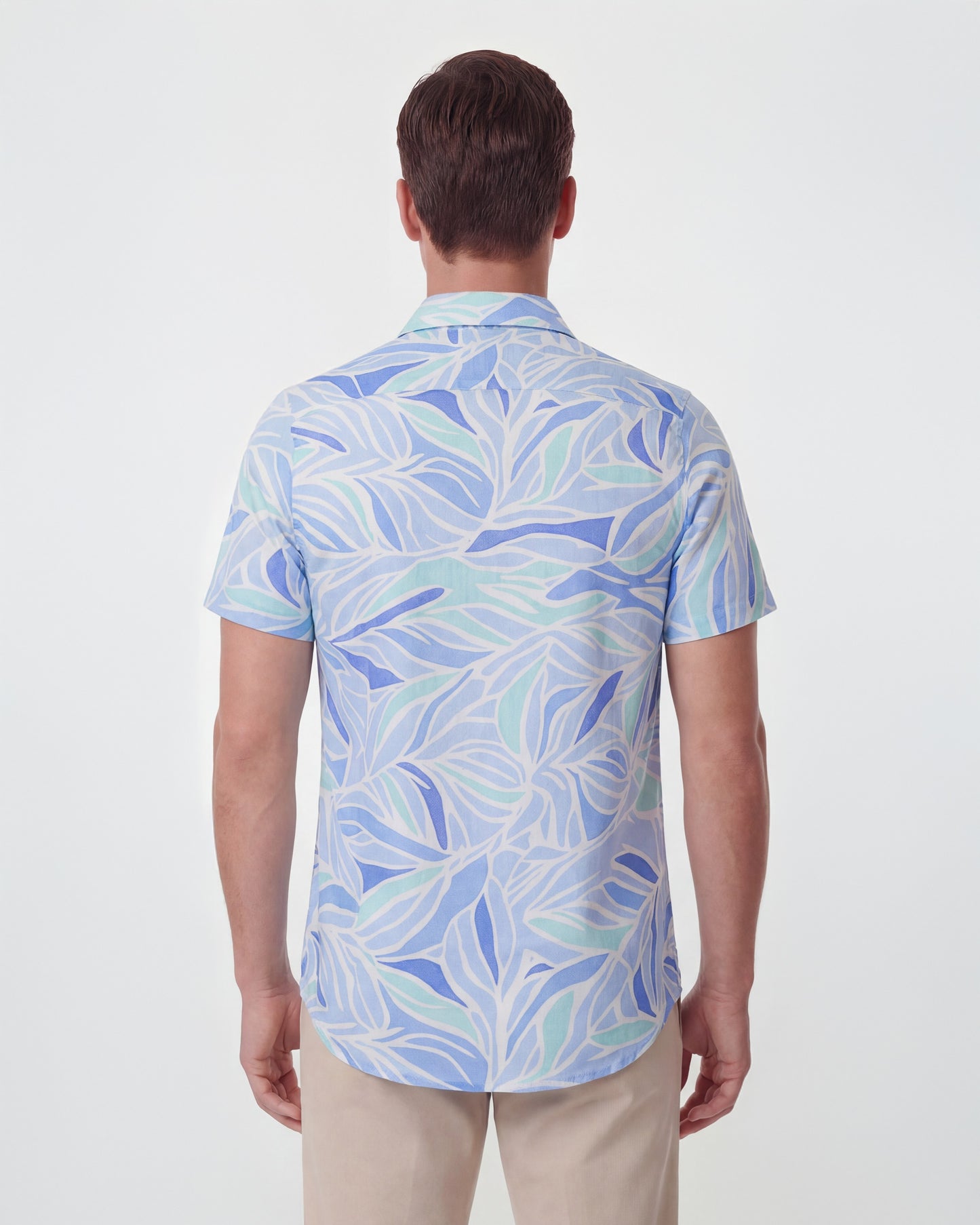 LANDON SIMPLE LEAVES LINEN SHIRT - BLUE