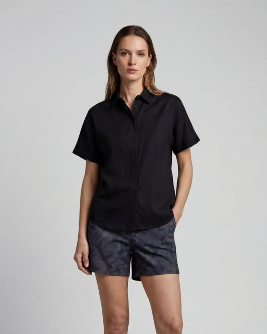 LARA BLACK WOMENS LINEN SHIRT