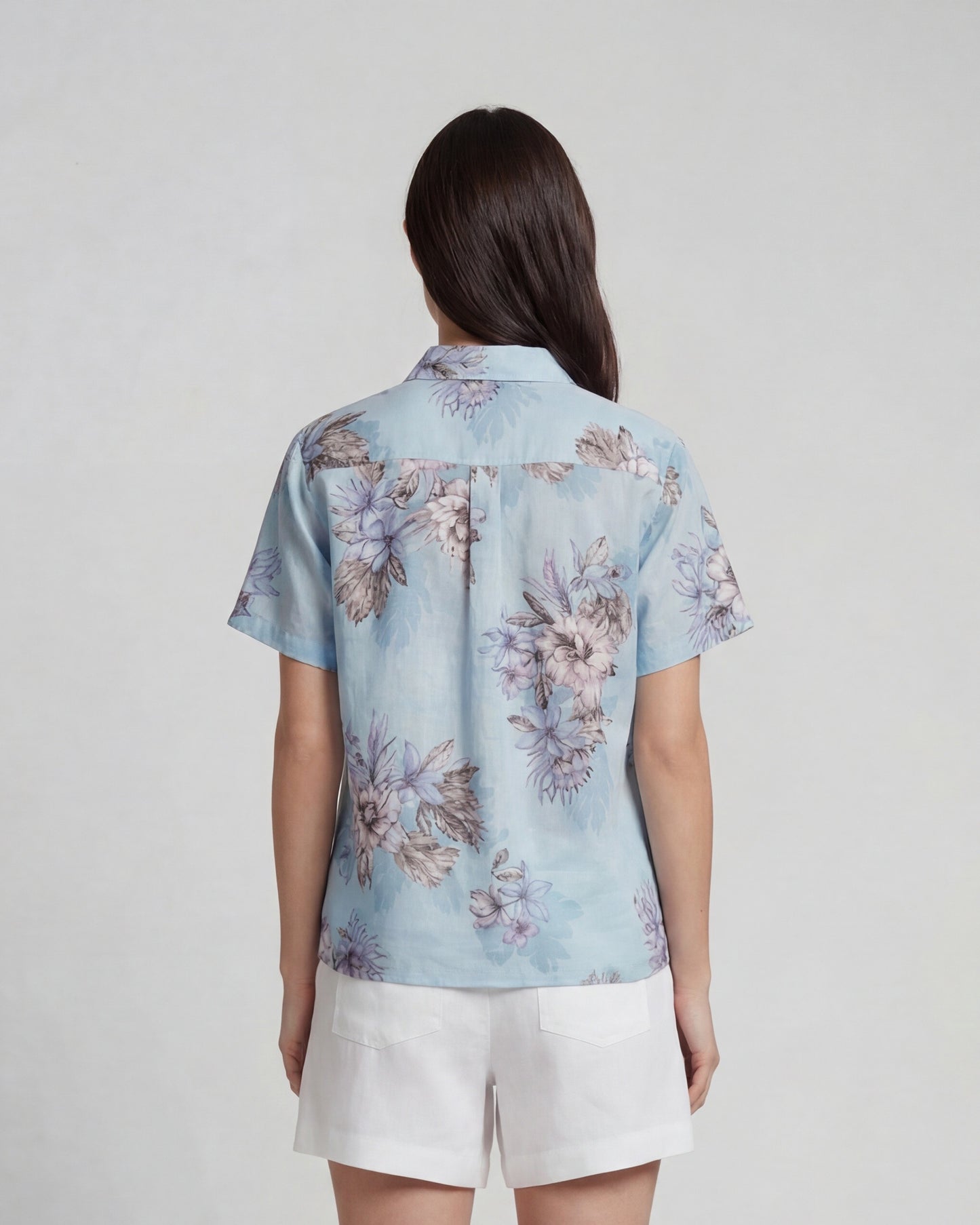 LARA EXOTIC FLORAL TEAL WOMENS LINEN PRINTED SHIRT
