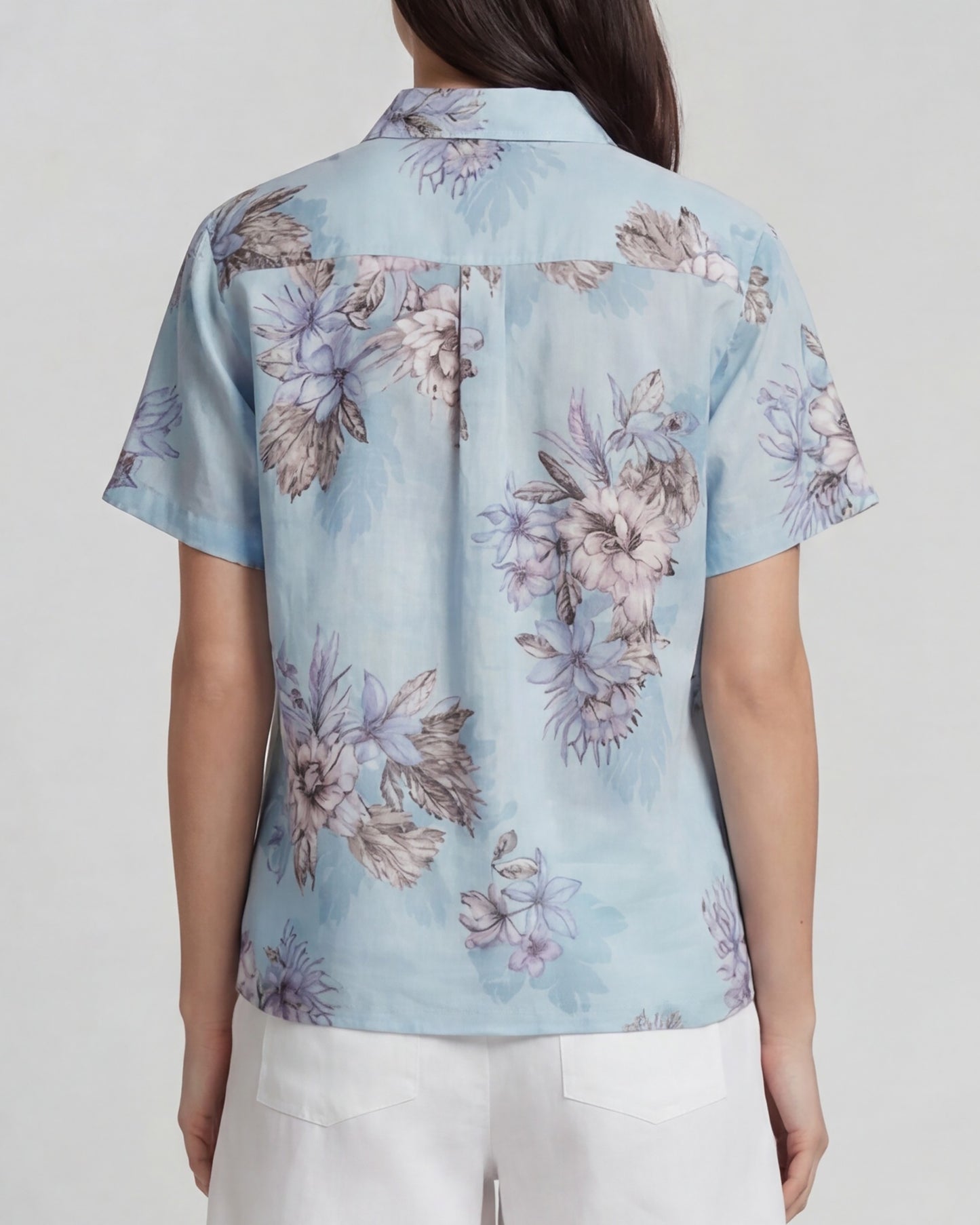 LARA EXOTIC FLORAL TEAL WOMENS LINEN PRINTED SHIRT