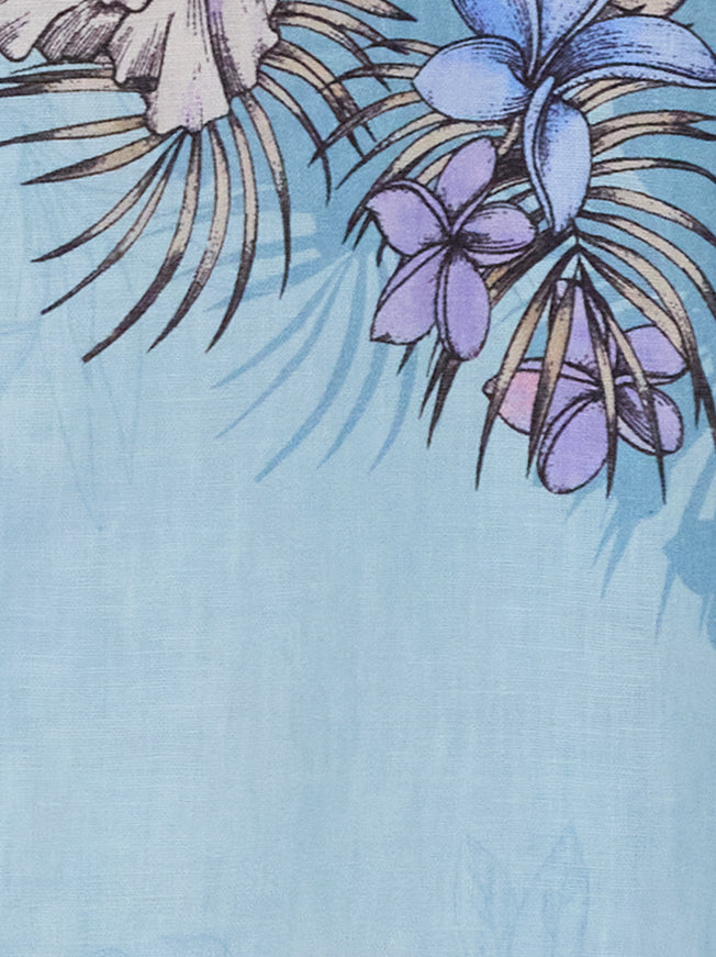 LARA EXOTIC FLORAL TEAL WOMENS LINEN PRINTED SHIRT