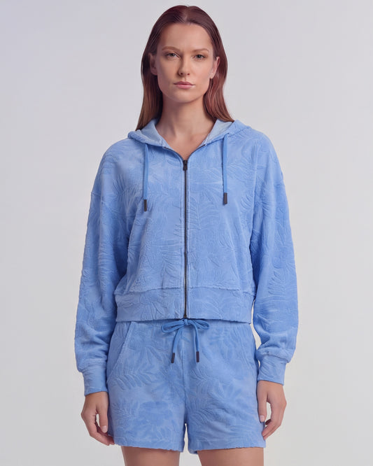 FIONA BLUE WOMENS CROPPED TERRY TOWELING ZIP HOODIE