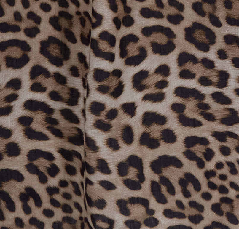 LYDIA CROCHET LEOPARD BROWN WOMENS RELAXED LINEN SHIRT