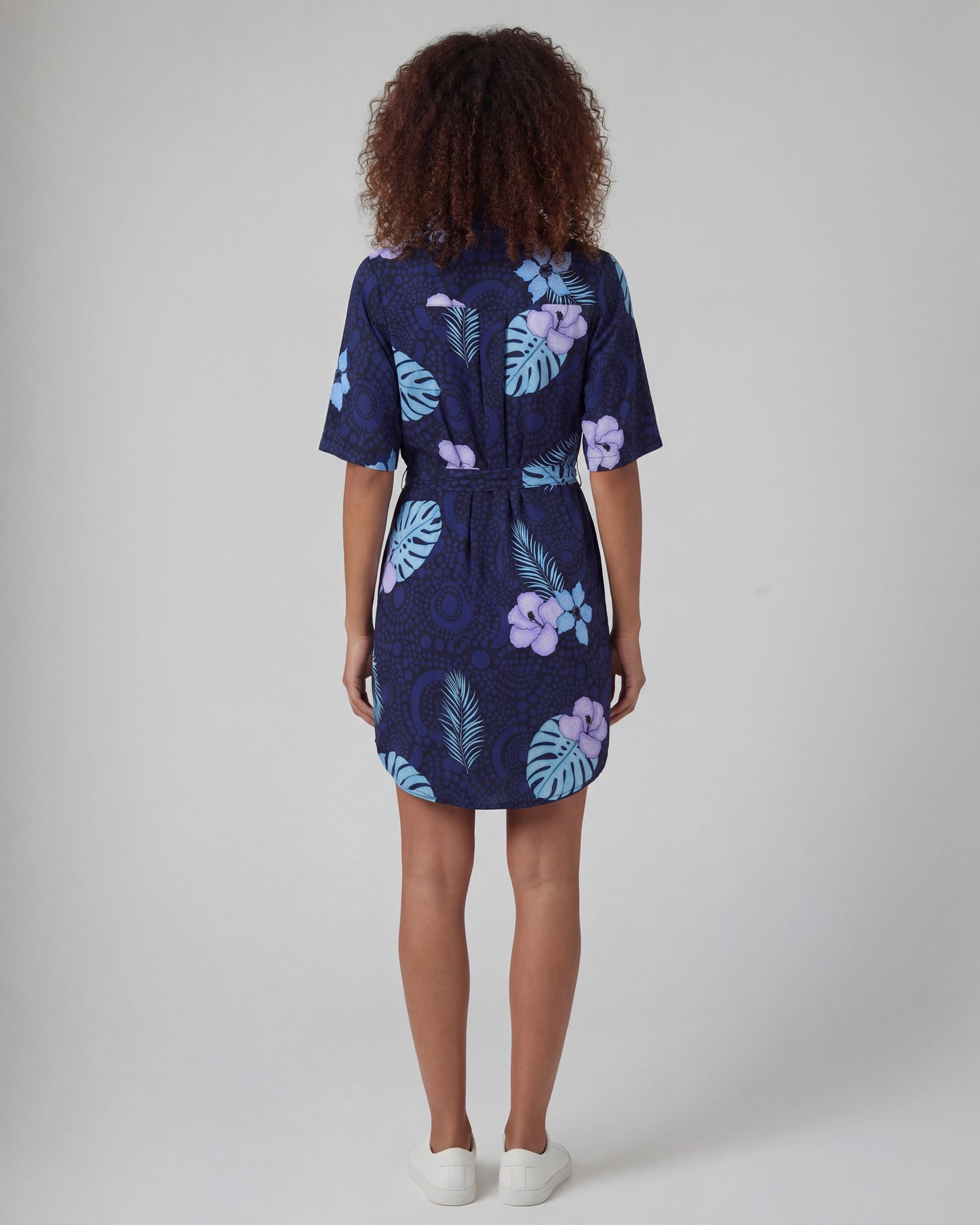 SERENA TROPICAL FANTASY NAVY WOMENS WRAP SHIRT DRESS