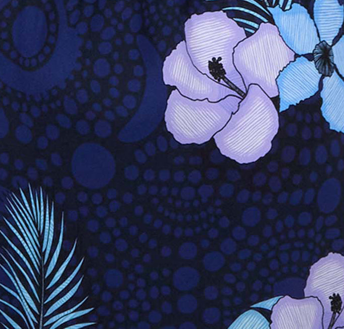 SERENA TROPICAL FANTASY NAVY WOMENS WRAP SHIRT DRESS