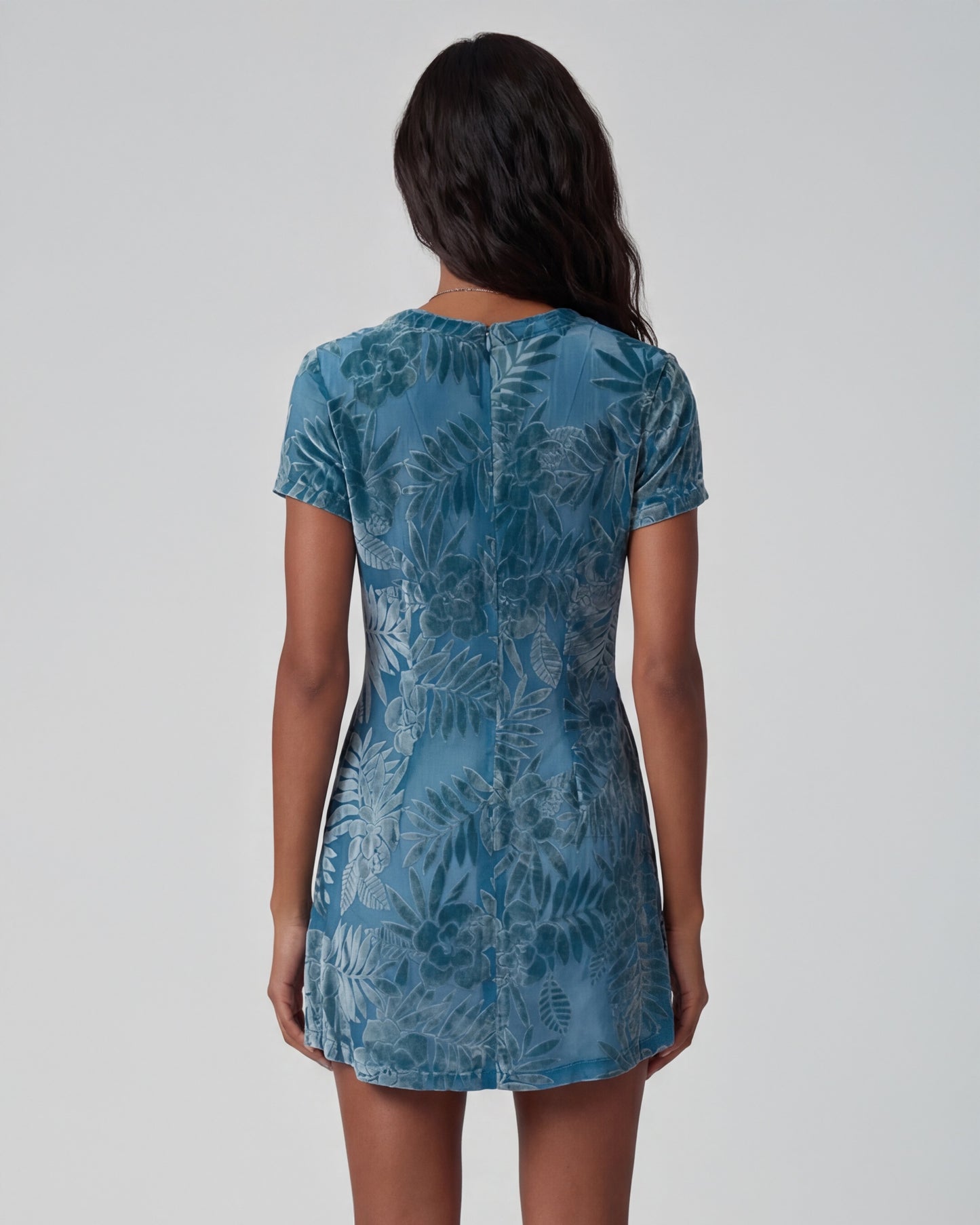 VIOLA COUNTRY FLORAL TEAL WOMENS V-NECK MINI DRESS
