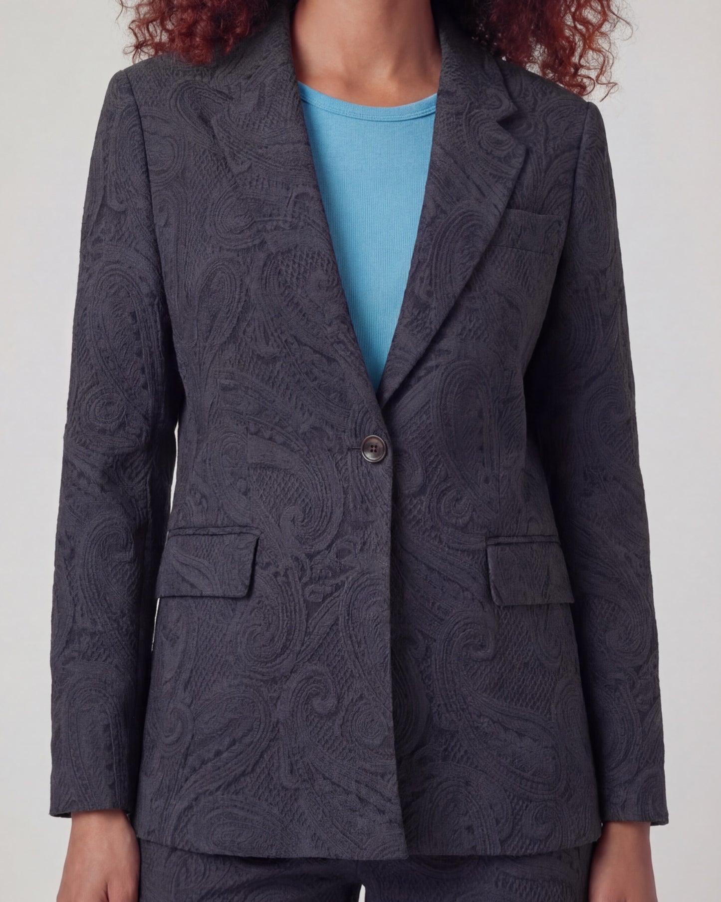 JULIA CROCHET PAISLEY CAVIAR WOMENS TAILORED BLAZER