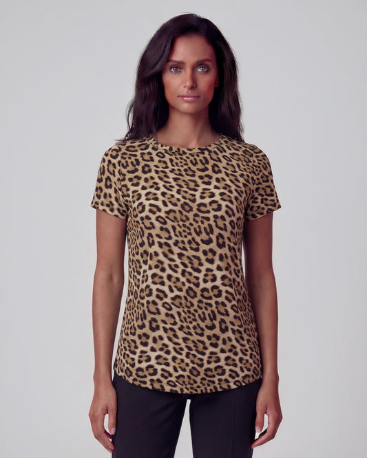 KATHERINE LEOPARD BROWN WOMENS CAP SLEEVE TOP