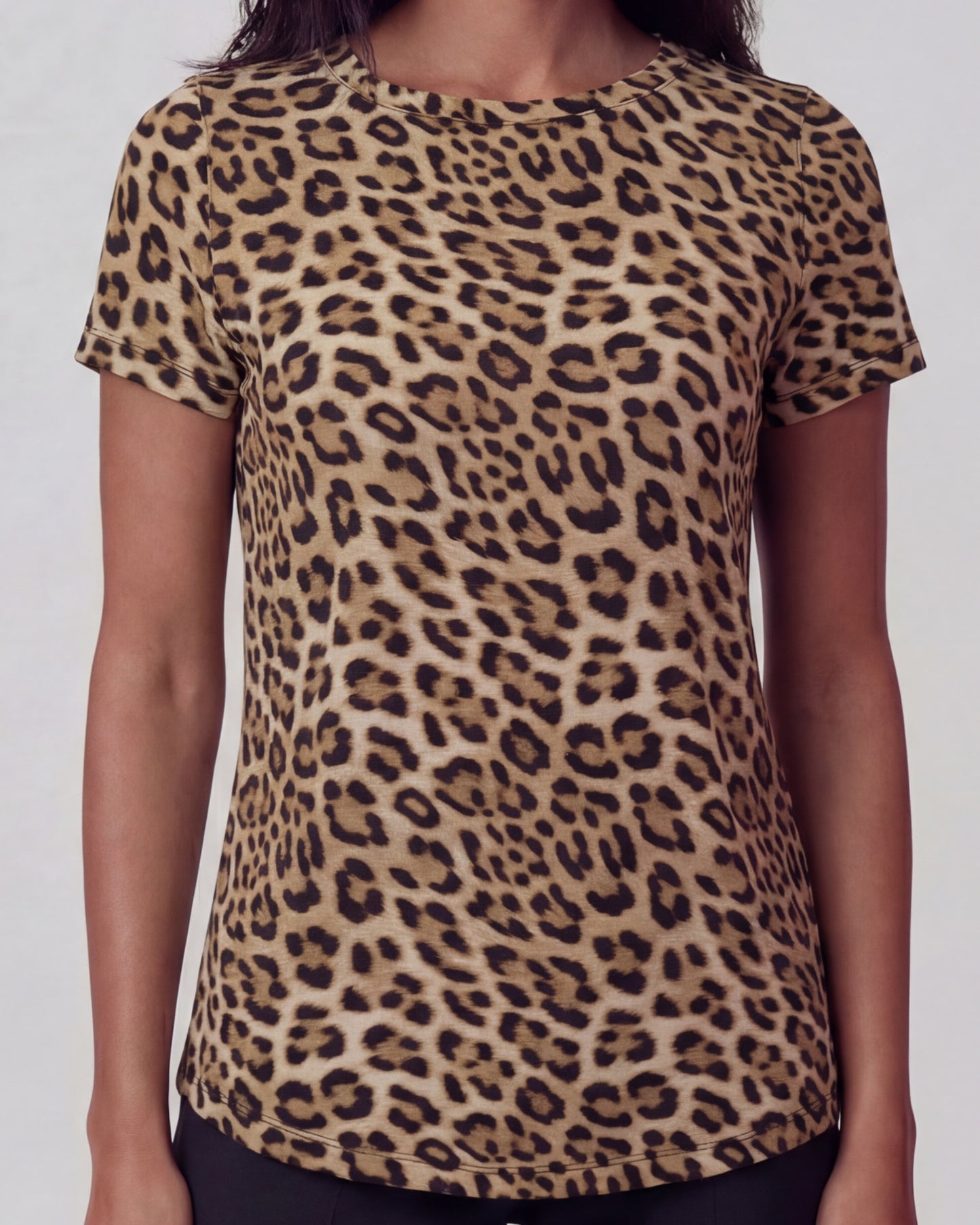 KATHERINE LEOPARD BROWN WOMENS CAP SLEEVE TOP