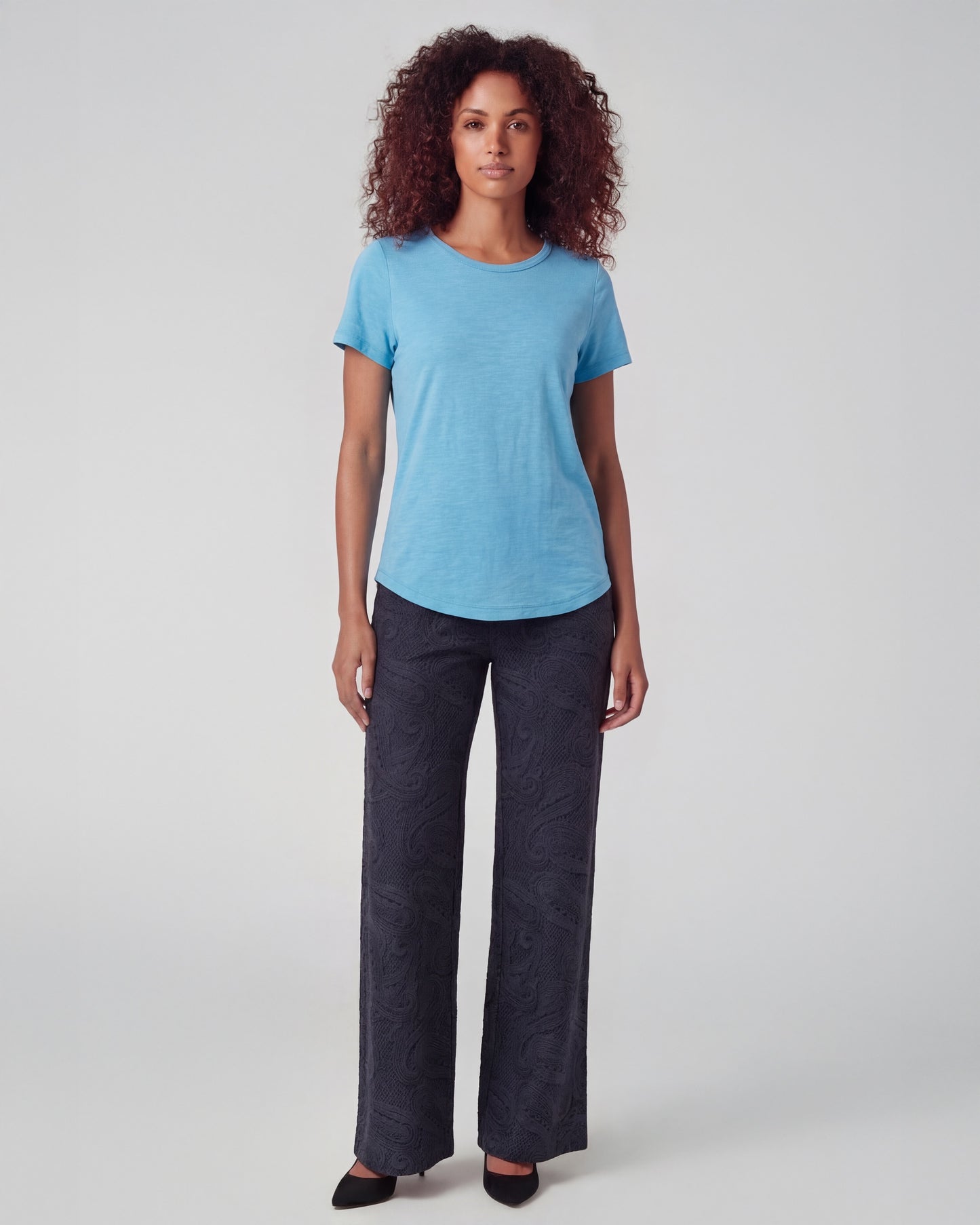 PHEOBE CROCHET PAISLEY CAVIAR WOMENS WOOL WIDE-LEG PANT