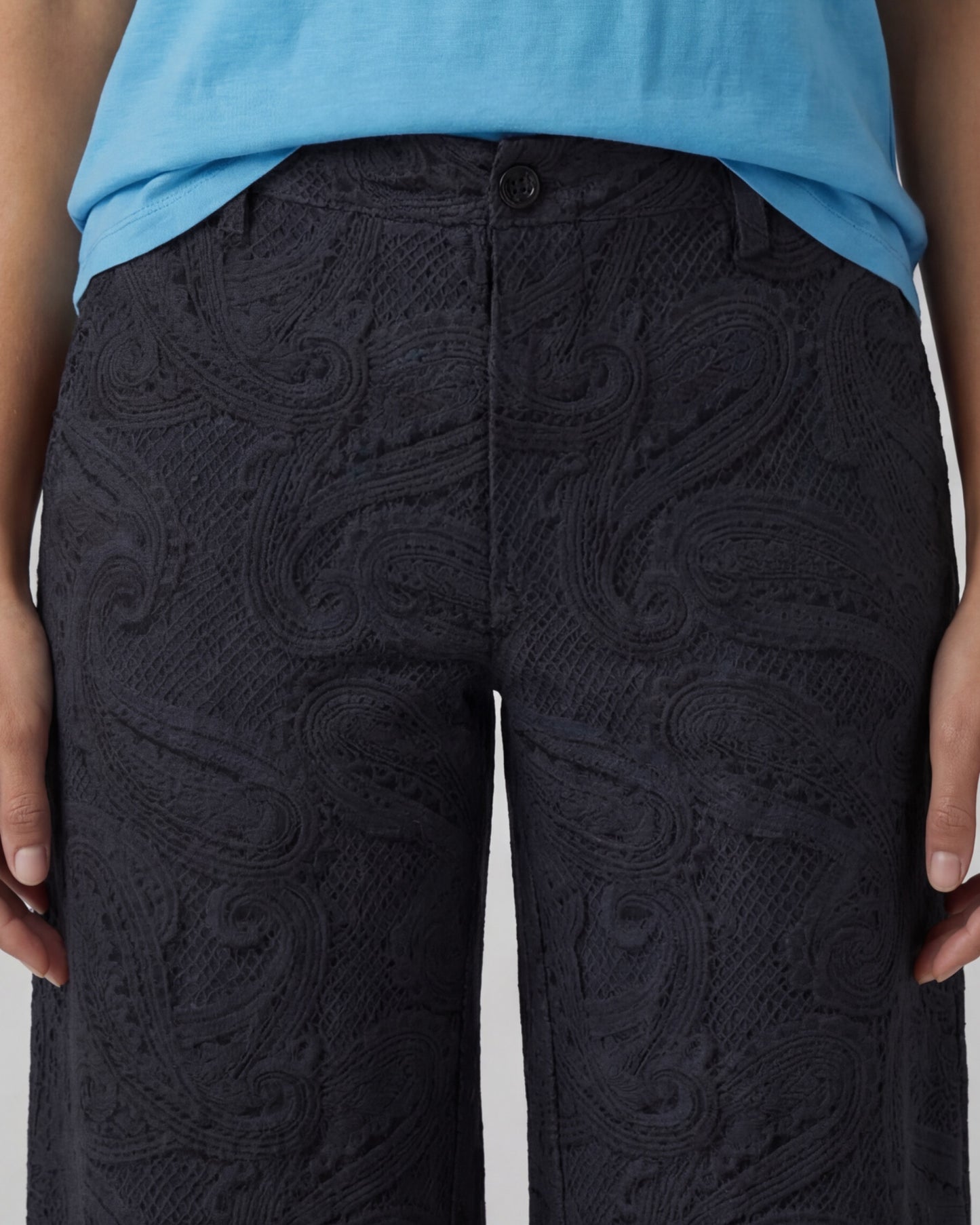 PHEOBE CROCHET PAISLEY CAVIAR WOMENS WOOL WIDE-LEG PANT