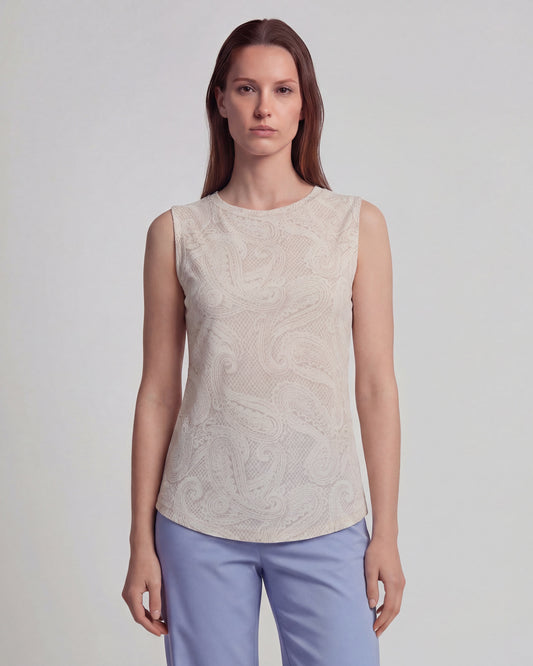 TARA CROCHET IVORY WOMENS MUSCLE TANK