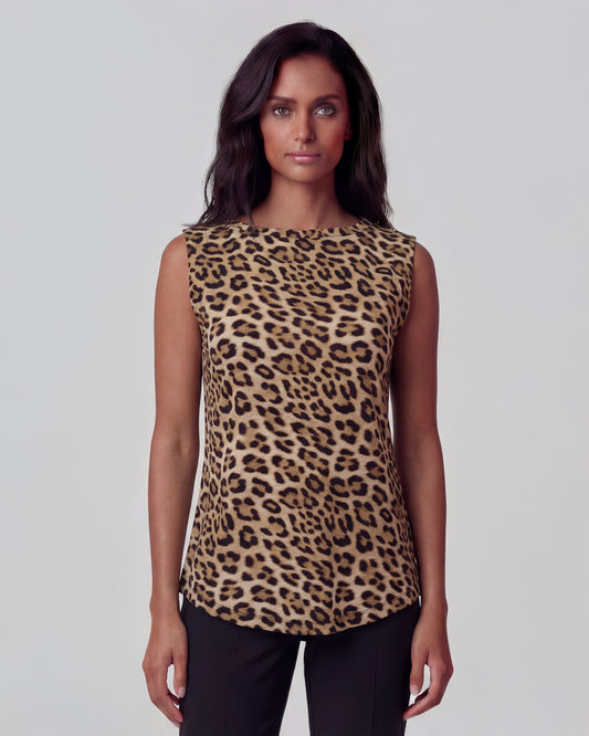 TARA LEOPARD BROWN WOMENS MUSCLE TANK