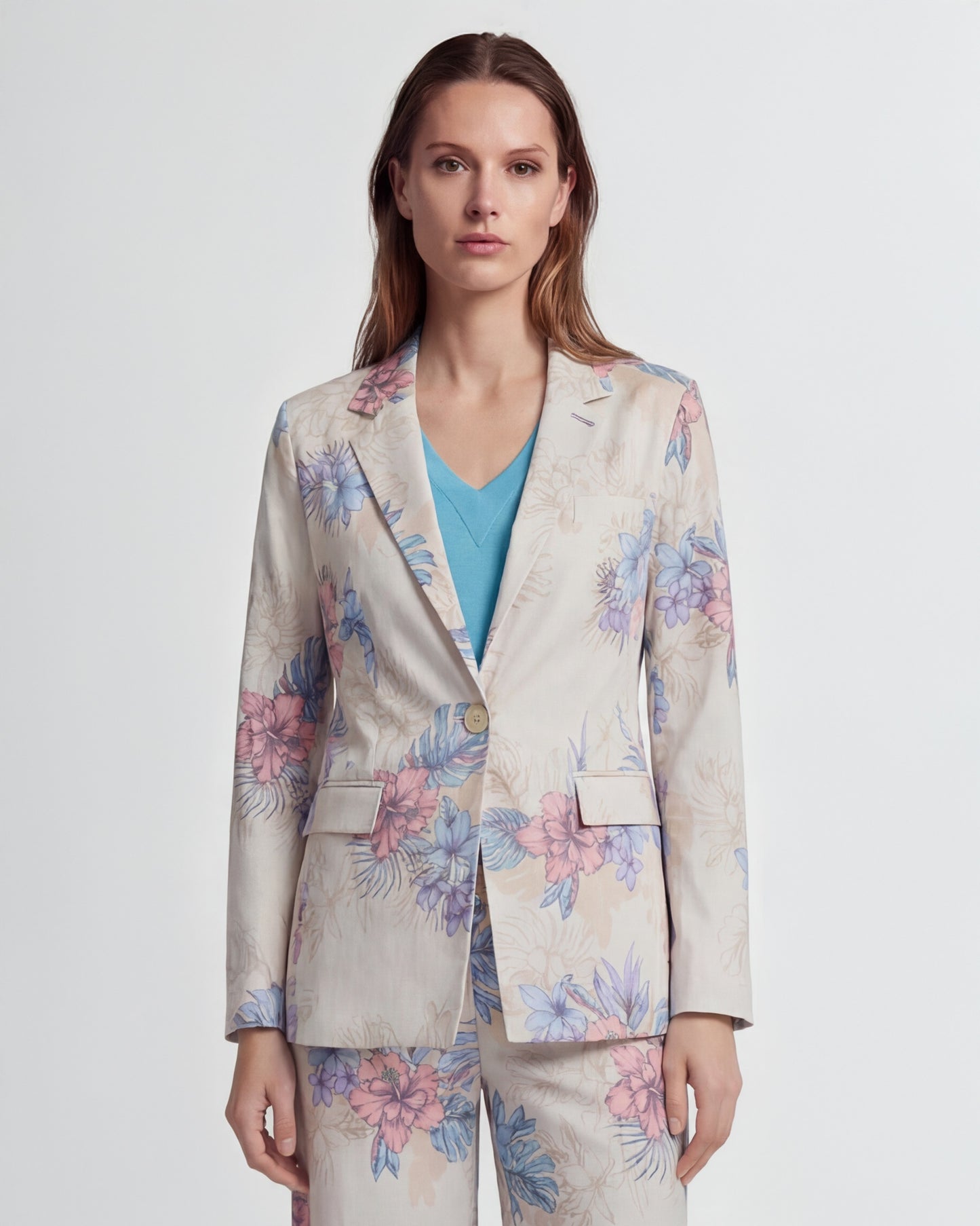 JANE EXOTIC FLORAL NEUTRAL WOMENS TAILORED BLAZER