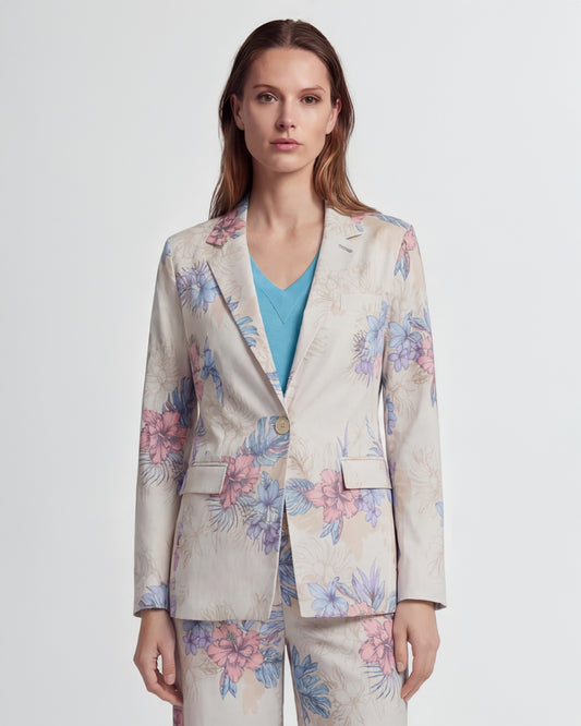 JANE EXOTIC FLORAL NEUTRAL WOMENS TAILORED BLAZER