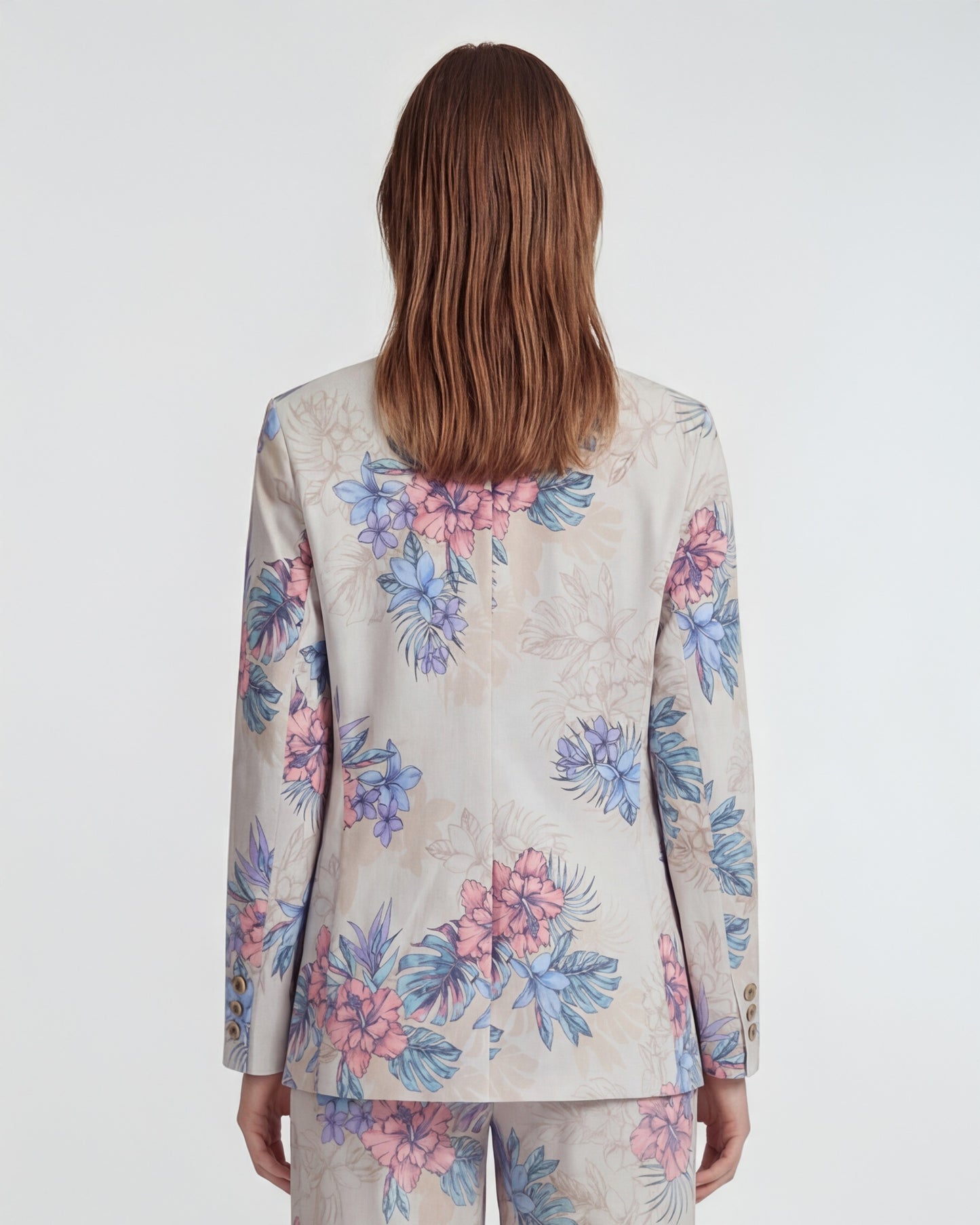 JANE EXOTIC FLORAL NEUTRAL WOMENS TAILORED BLAZER