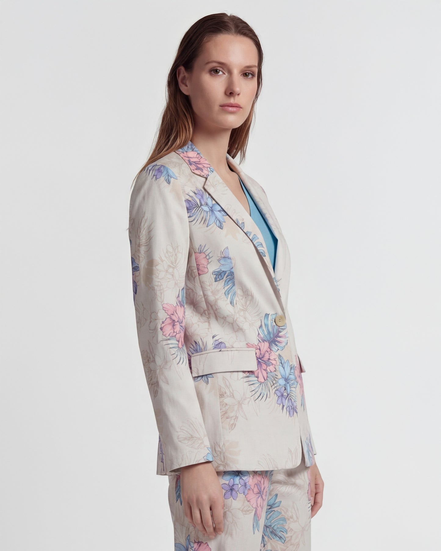 JANE EXOTIC FLORAL NEUTRAL WOMENS TAILORED BLAZER