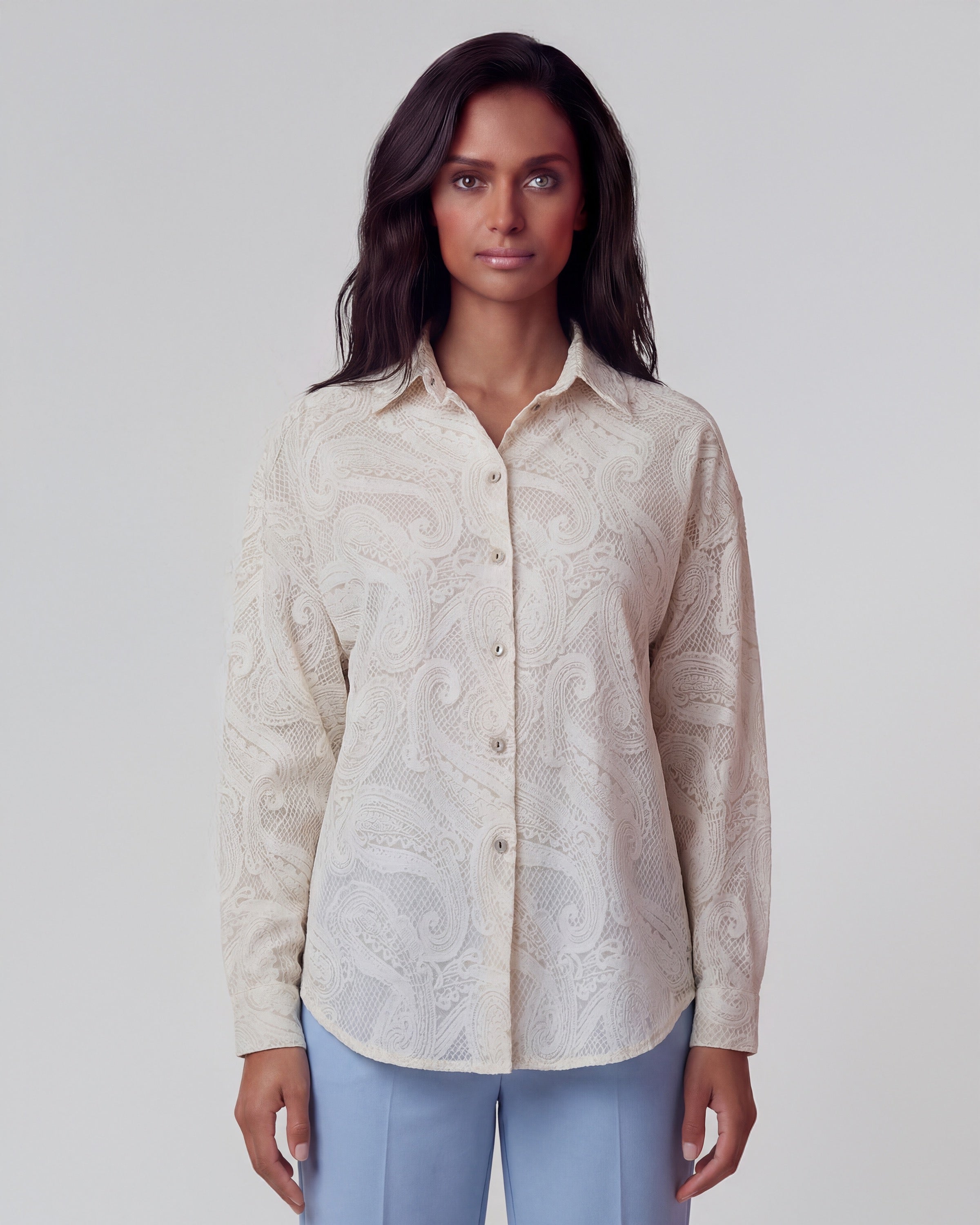 LYDIA CROCHET PAISLEY IVORY WOMENS LINEN SHIRT – Lords Of Harlech