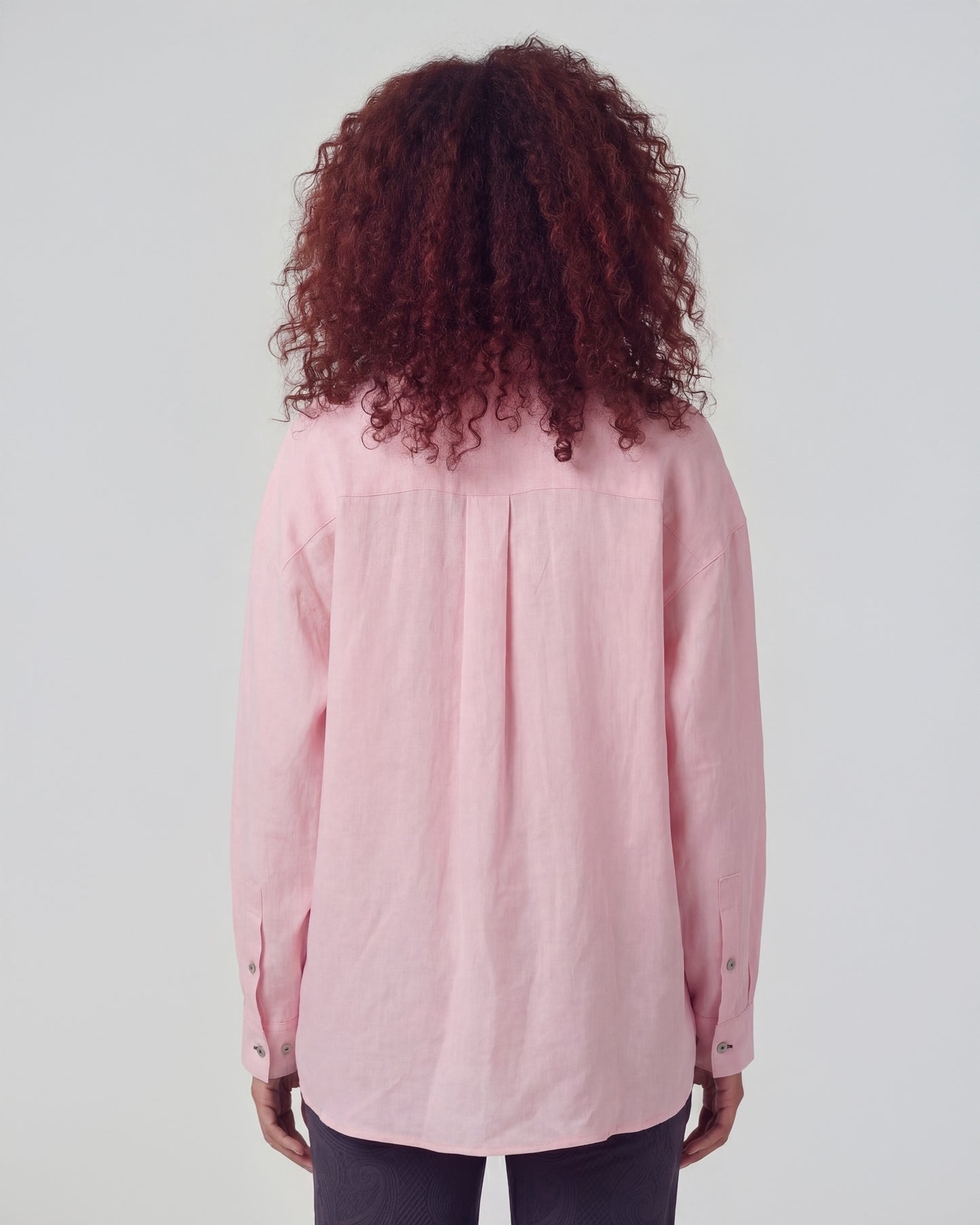 LYDIA CROCHET FRESH PINK WOMENS RELAXED LINEN SHIRT