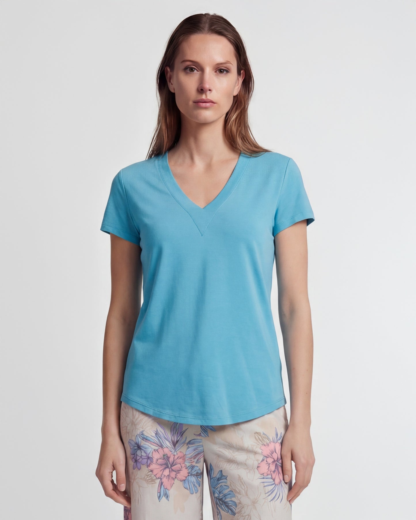 VICTORIA TEAL WOMENS V-NECK TOP