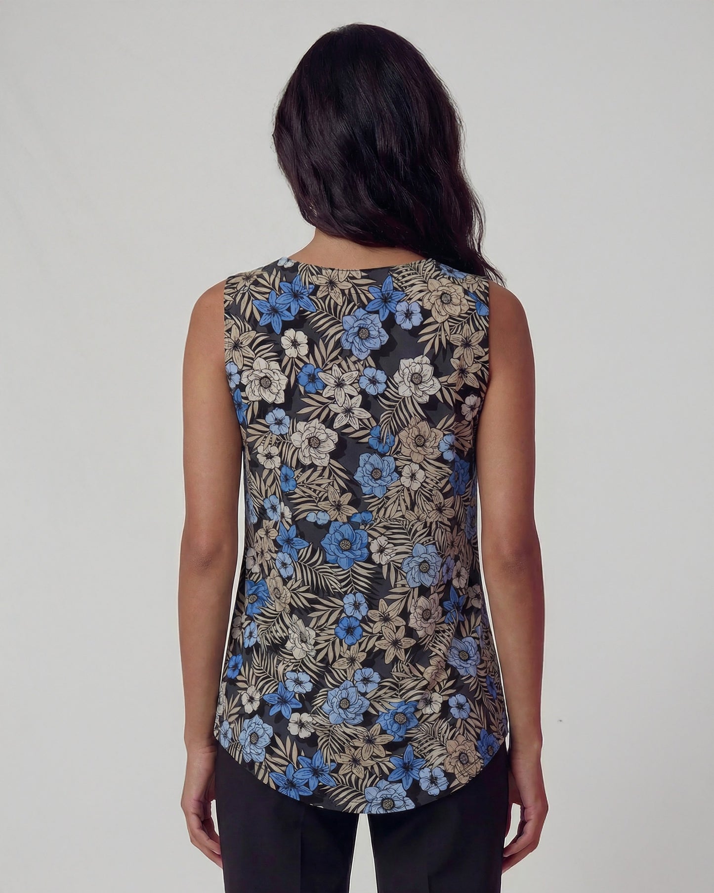 TINA TROPICAL MIX BLACK WOMENS MUSCLE TANK