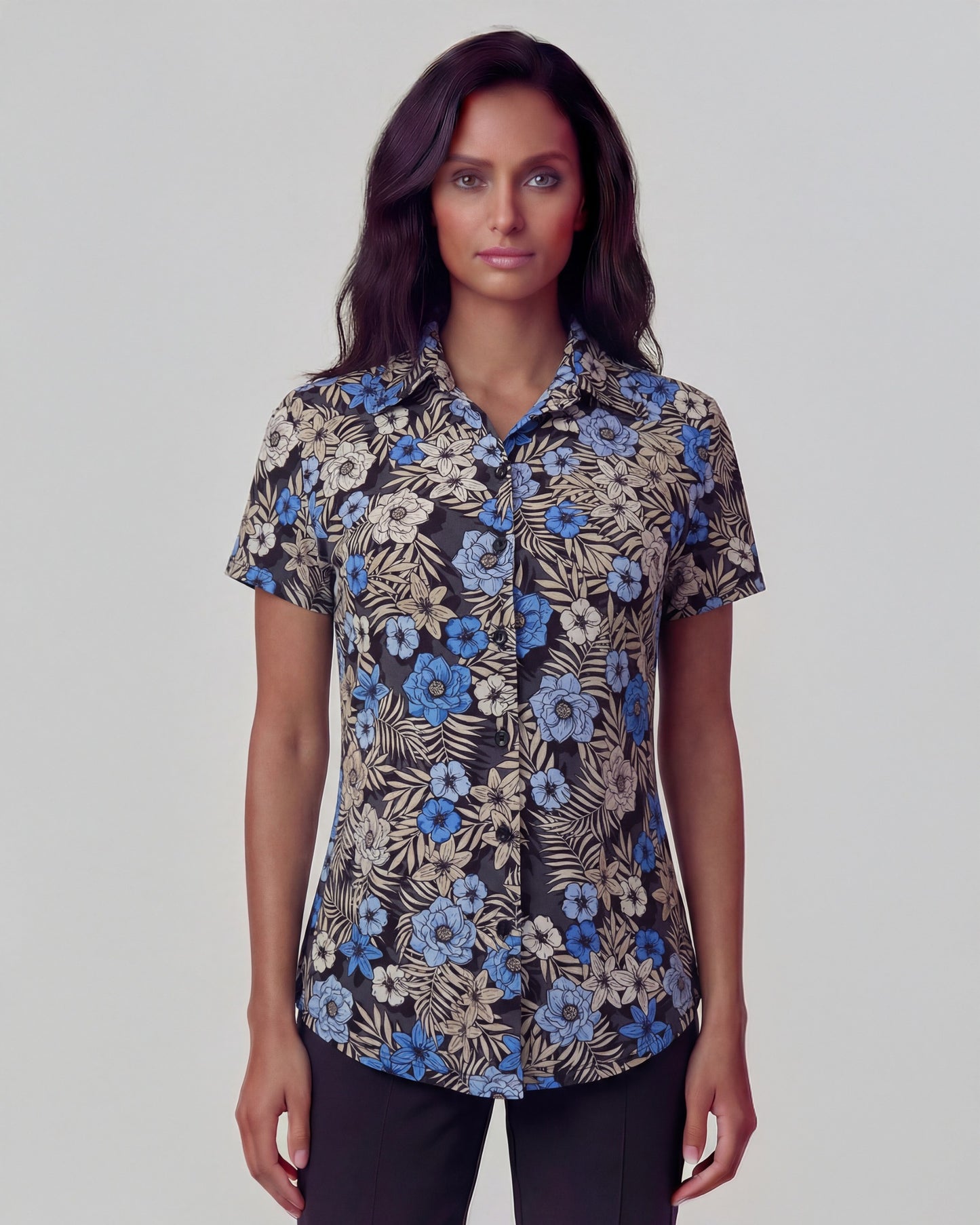 SHELLEY TROPICAL MIX BLACK WOMENS PRINTED SHIRT