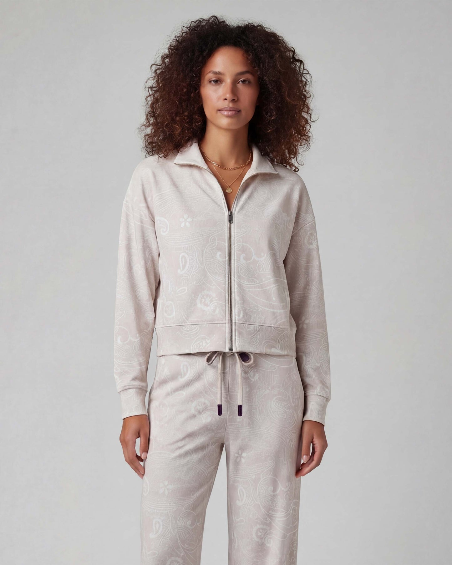 JUDY PAISLEY EXPLOSION IVORY WOMENS CROPPED ZIP JACKET