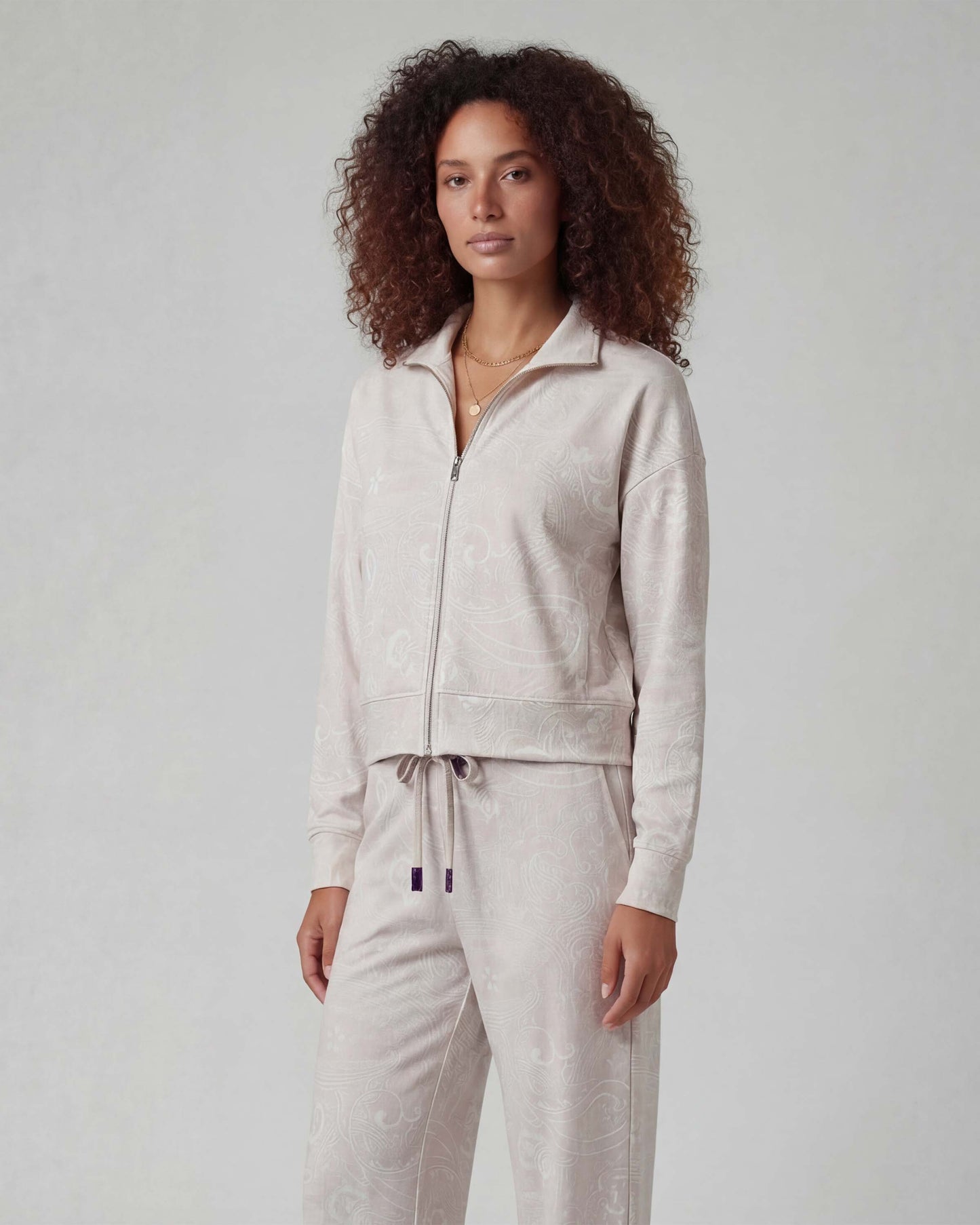 JUDY PAISLEY EXPLOSION IVORY WOMENS CROPPED ZIP JACKET