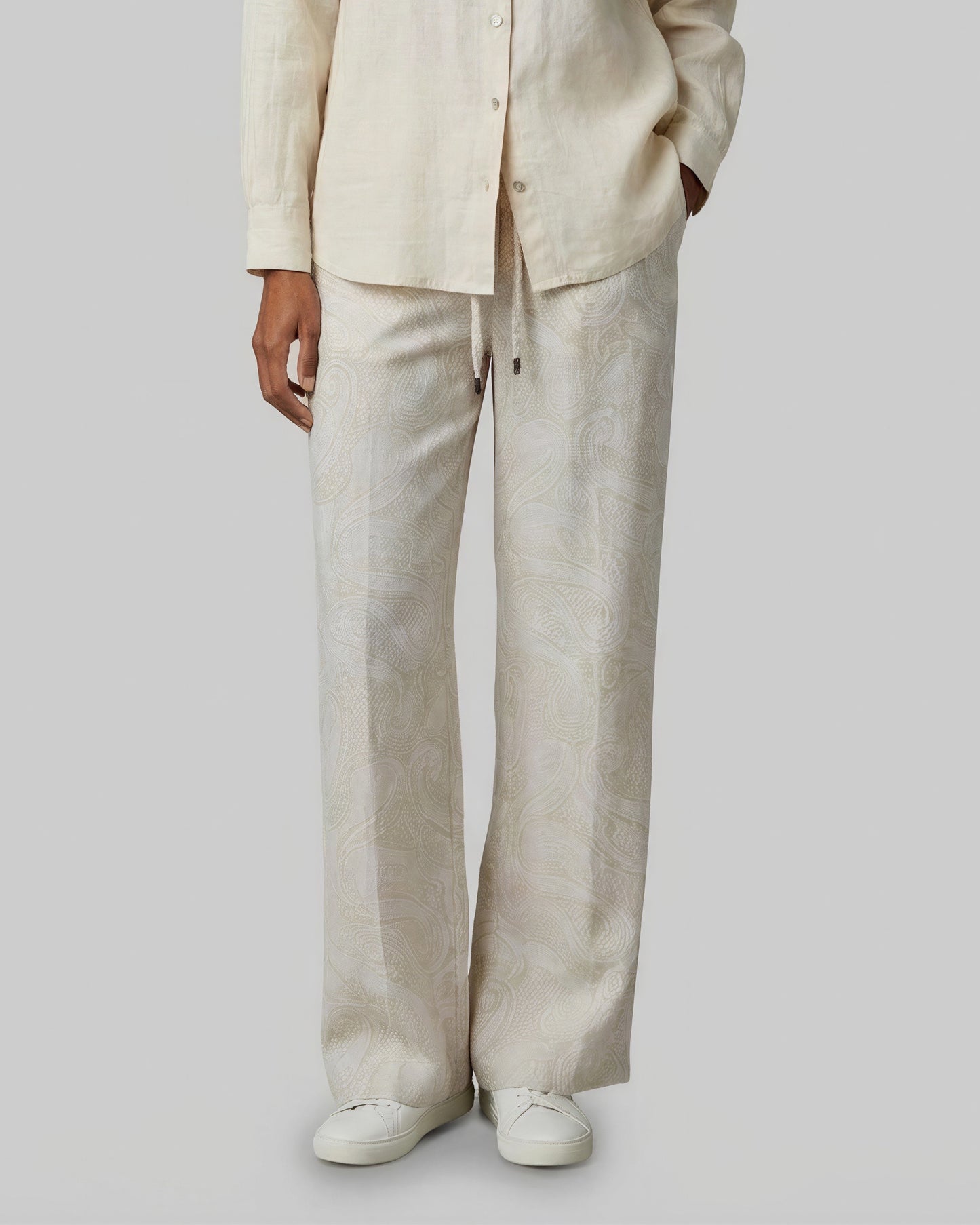 DEANNA CROCHET PAISLEY IVORY WOMENS WIDE-LEG PANT