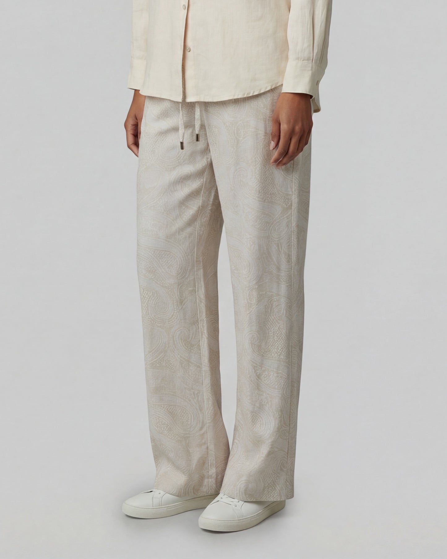 DEANNA CROCHET PAISLEY IVORY WOMENS WIDE-LEG PANT