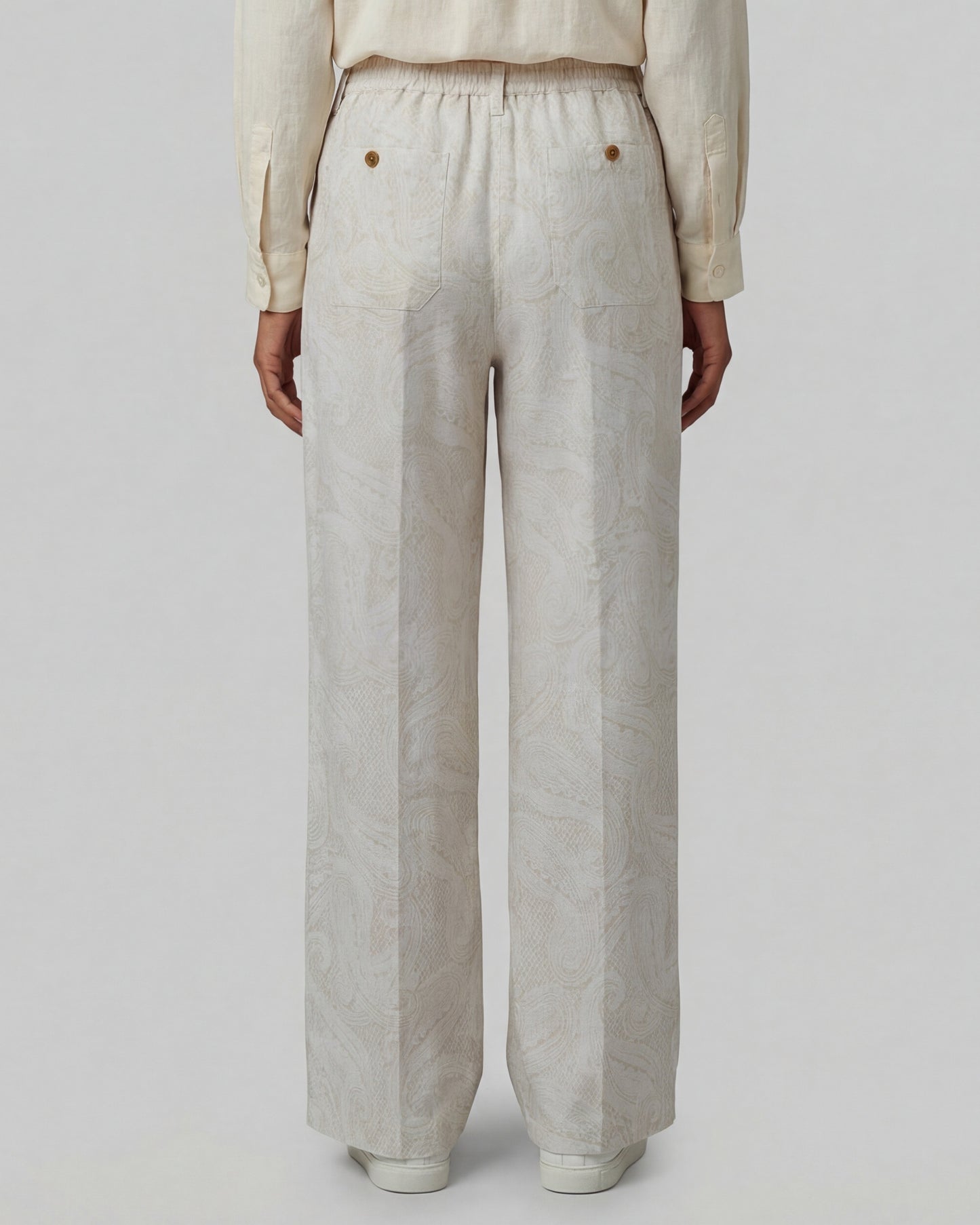 DEANNA CROCHET PAISLEY IVORY WOMENS WIDE-LEG PANT