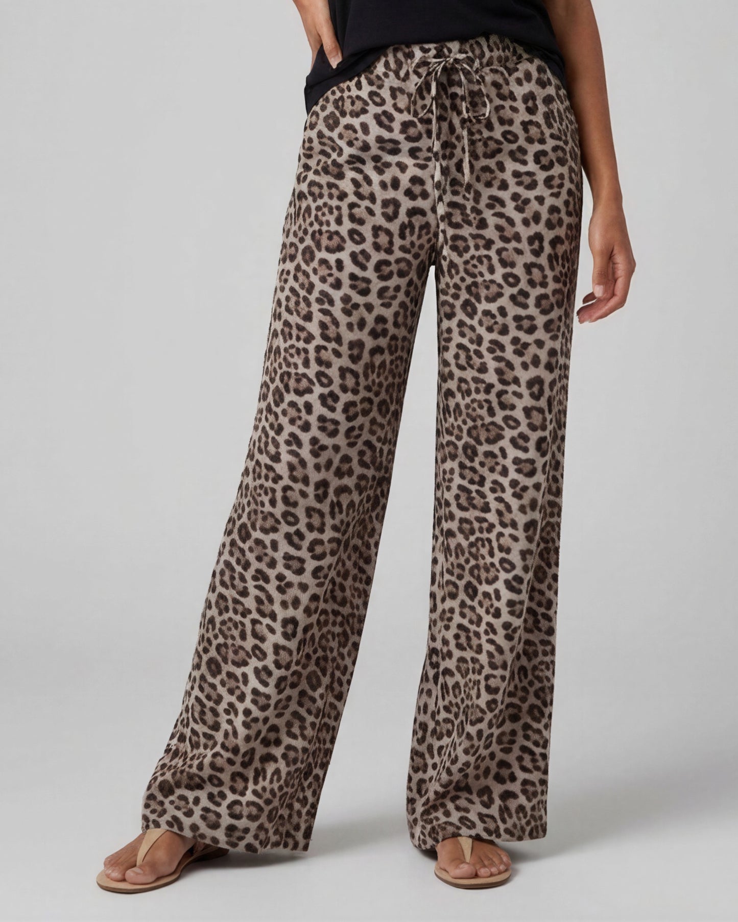 DEANNA LEOPARD BROWN WOMENS WIDE-LEG PANT
