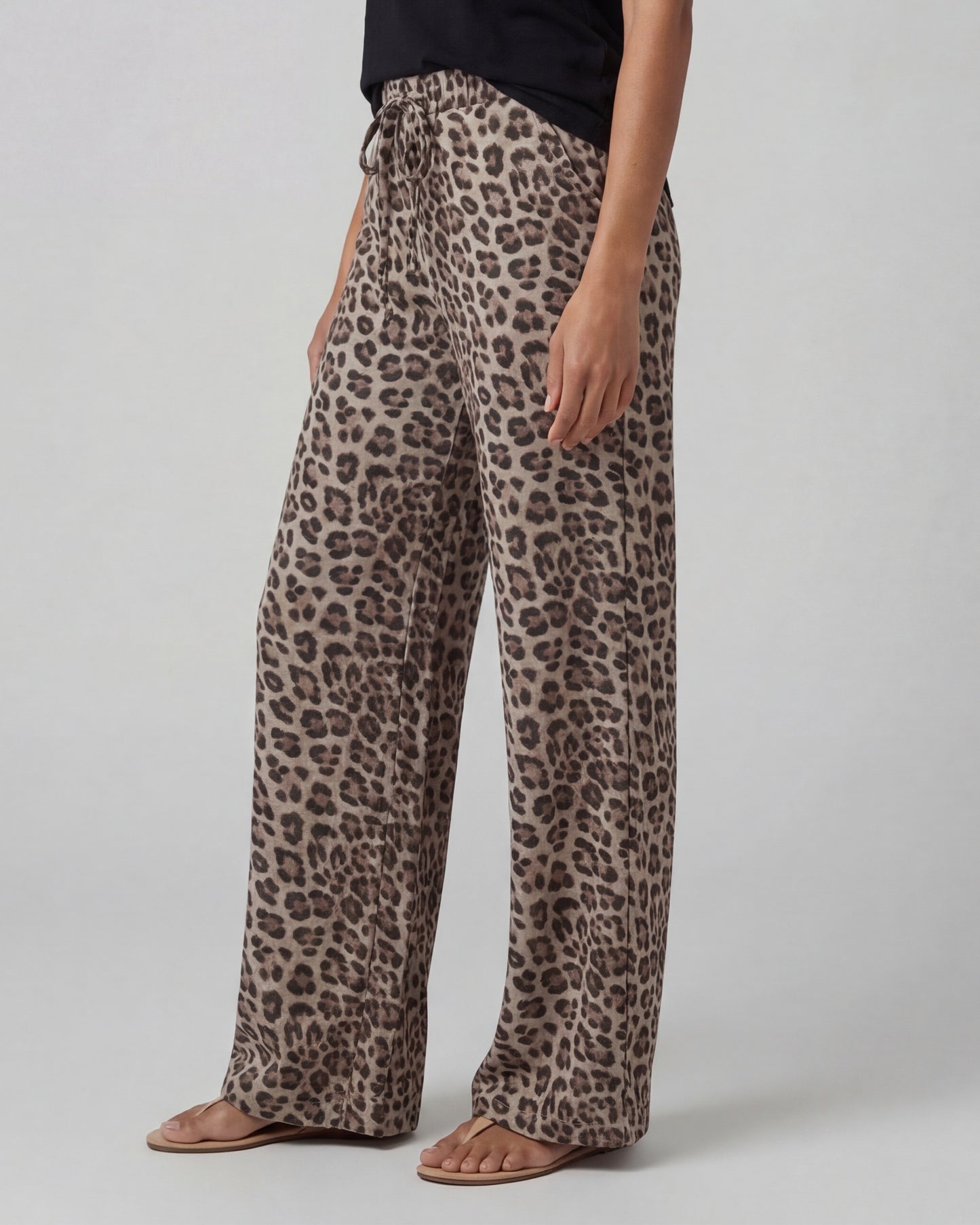 DEANNA LEOPARD BROWN WOMENS WIDE-LEG PANT
