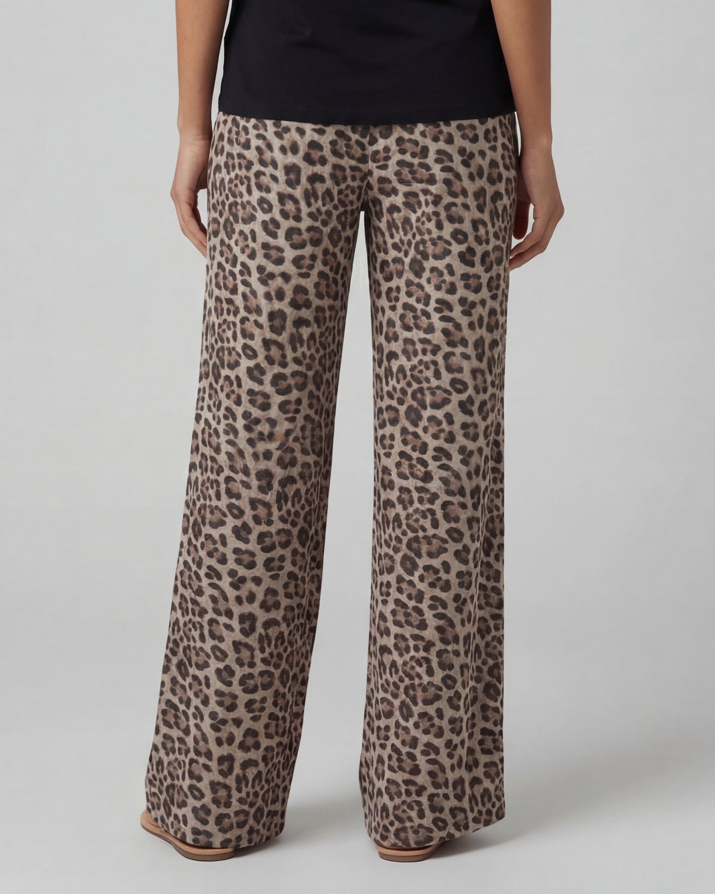 DEANNA LEOPARD BROWN WOMENS WIDE-LEG PANT