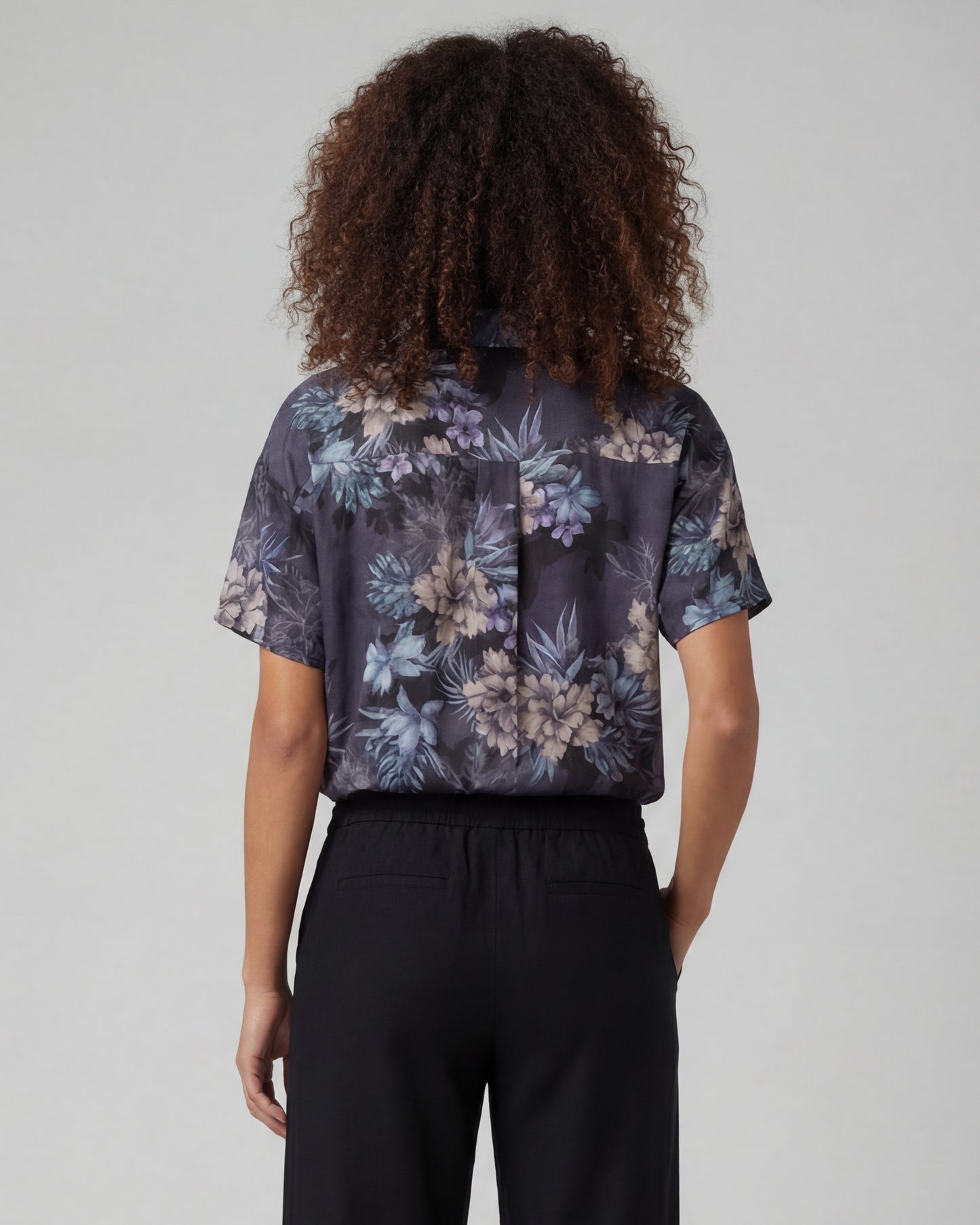 LARA EXOTIC FLORAL BLACK WOMENS LINEN PRINTED SHIRT