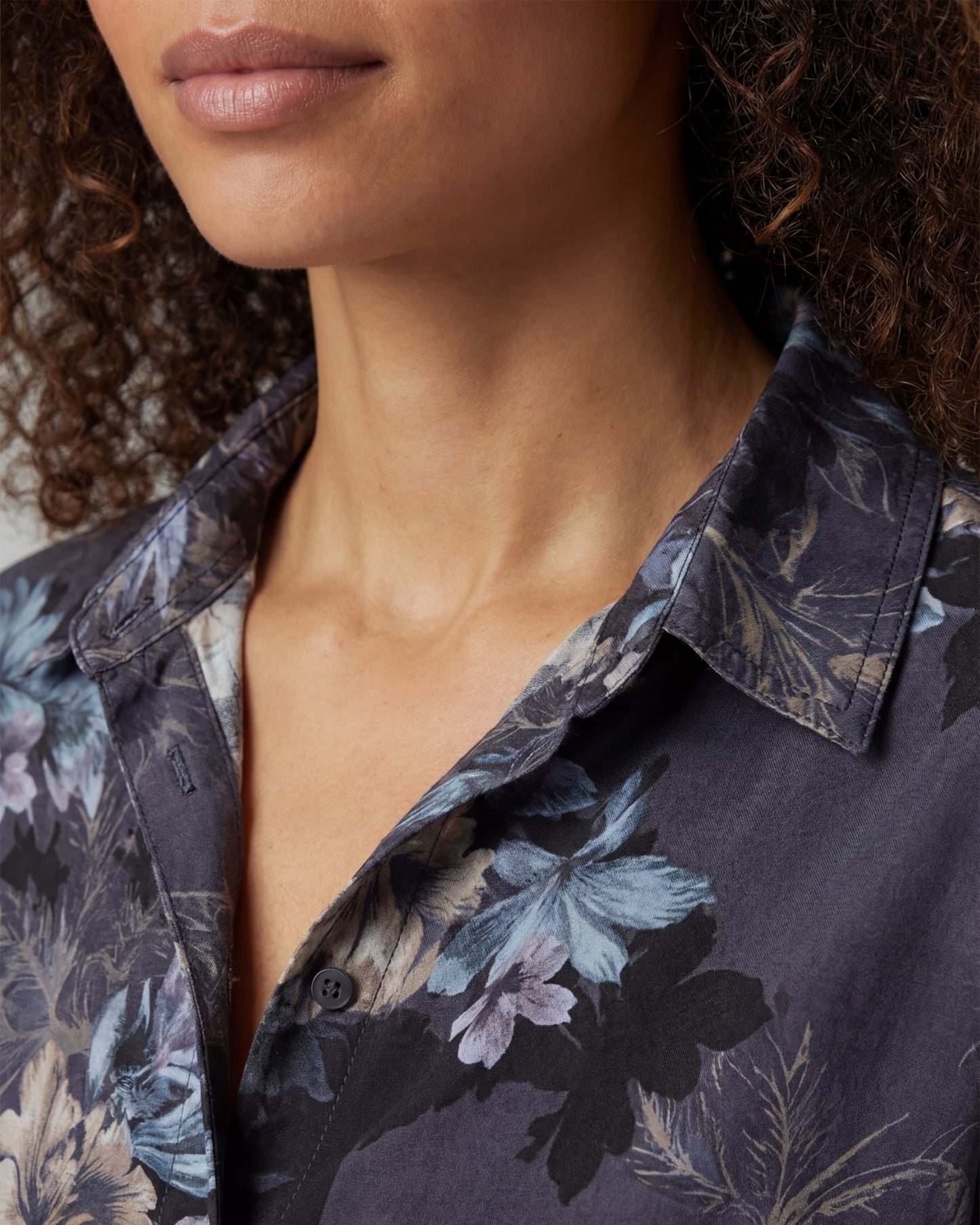 LARA EXOTIC FLORAL BLACK WOMENS LINEN PRINTED SHIRT