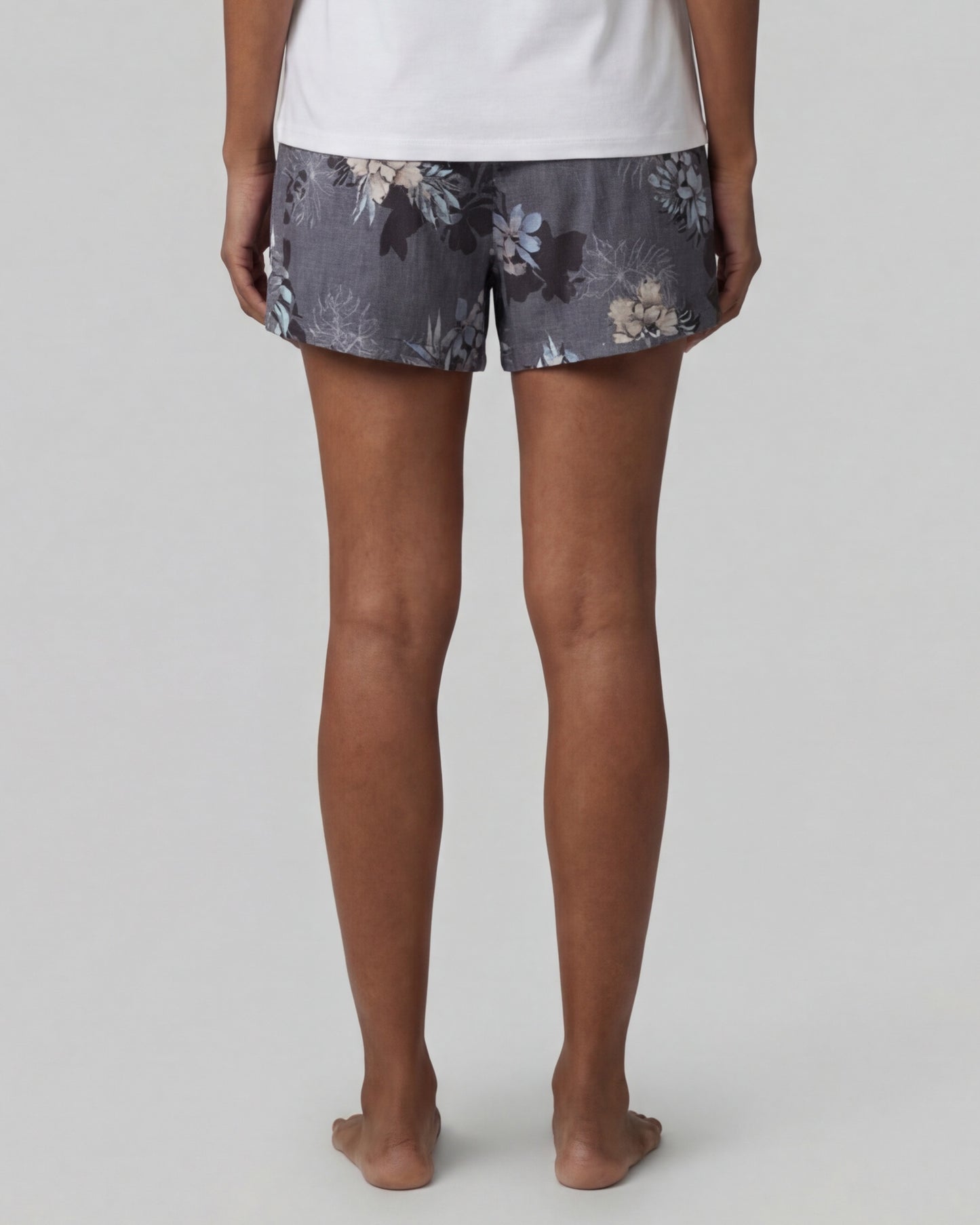 LEANNE EXOTIC FLORAL BLACK WOMENS DRAWSTRING SHORT
