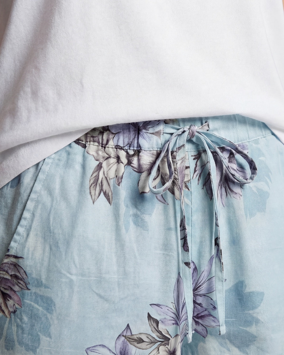 LEANNE EXOTIC FLORAL TEAL WOMENS DRAWSTRING SHORT