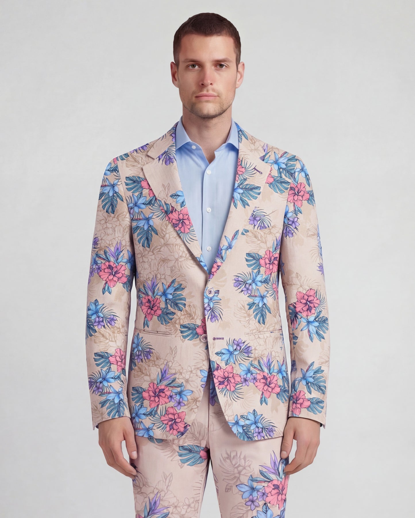 HADRIAN EXOTIC FLORAL NEUTRAL MENS TAILORED BLAZER