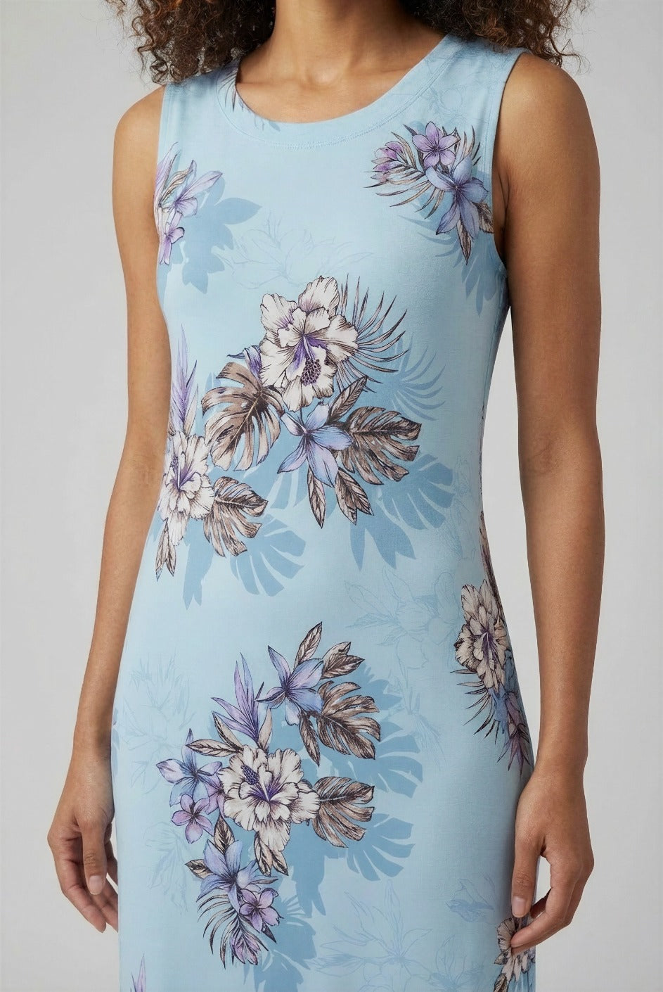 TRUDY EXOTIC FLORAL TEAL WOMENS SLEEVELESS MIDI DRESS