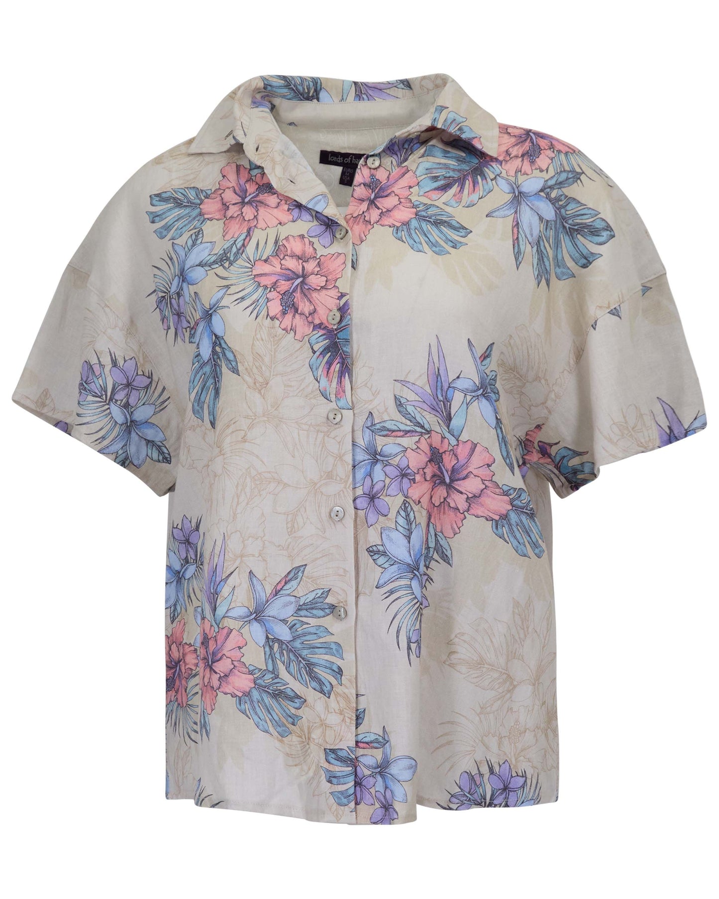 LARA EXOTIC FLORAL NATURAL WOMENS RELAXED LINEN SHIRT