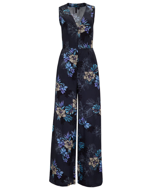 JENNY EXOTIC FLORAL BLACK WOMENS TAILORED JUMPSUIT