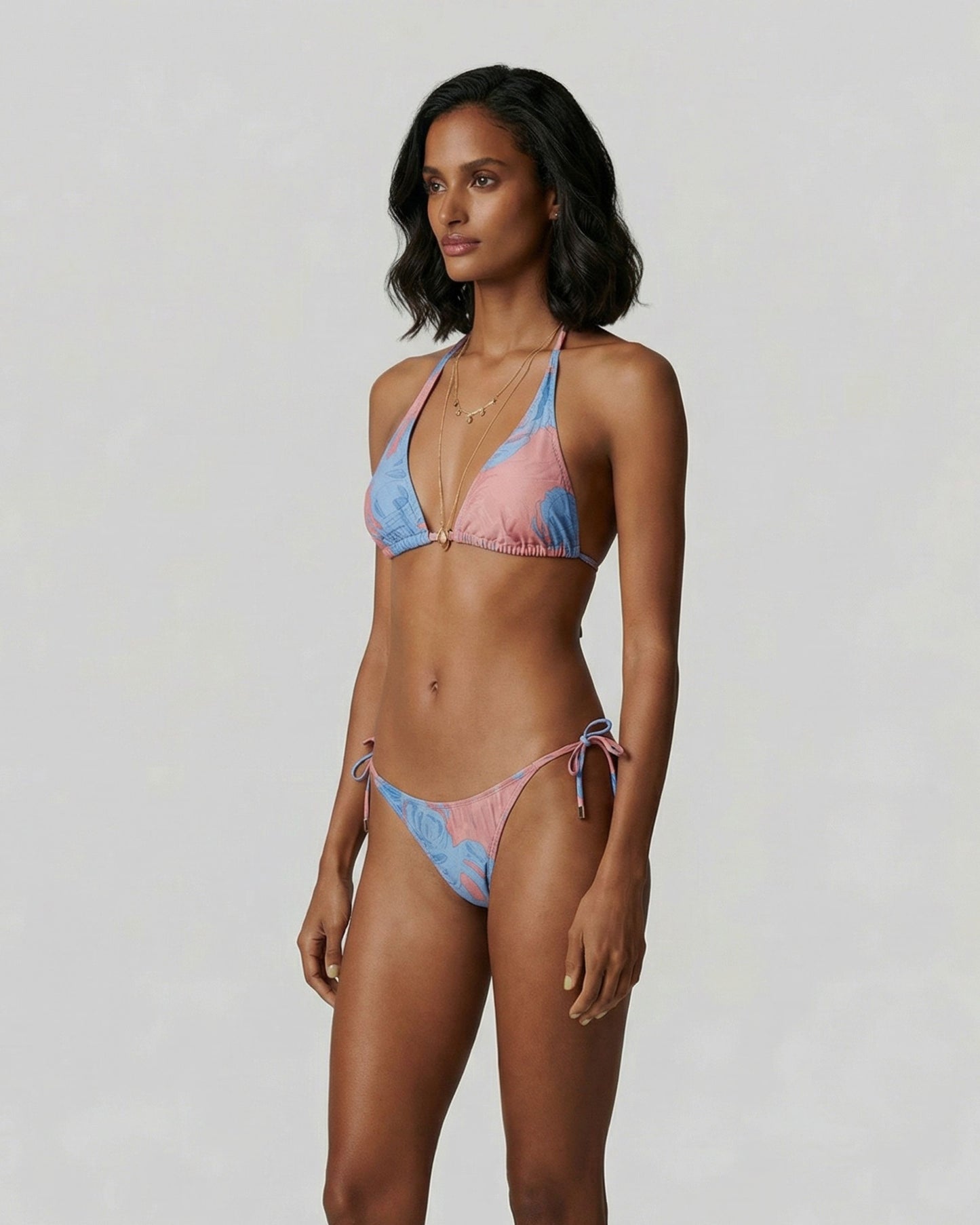 RAQUEL MONSTERA FLORAL CORAL WOMENS BIKINI TOP
